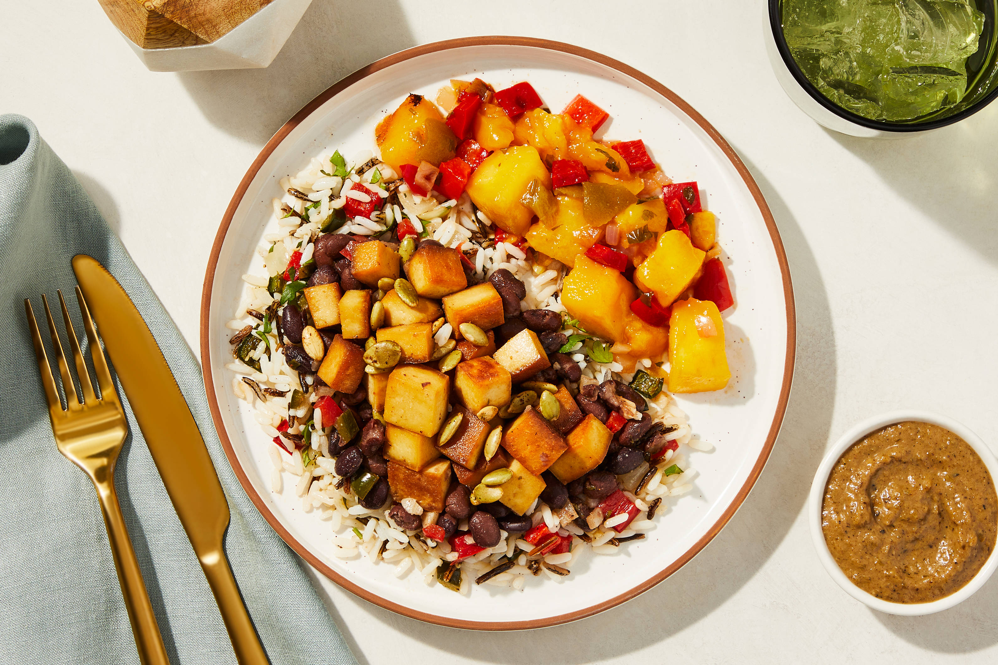 Caribbean Spiced Tofu + Salmon