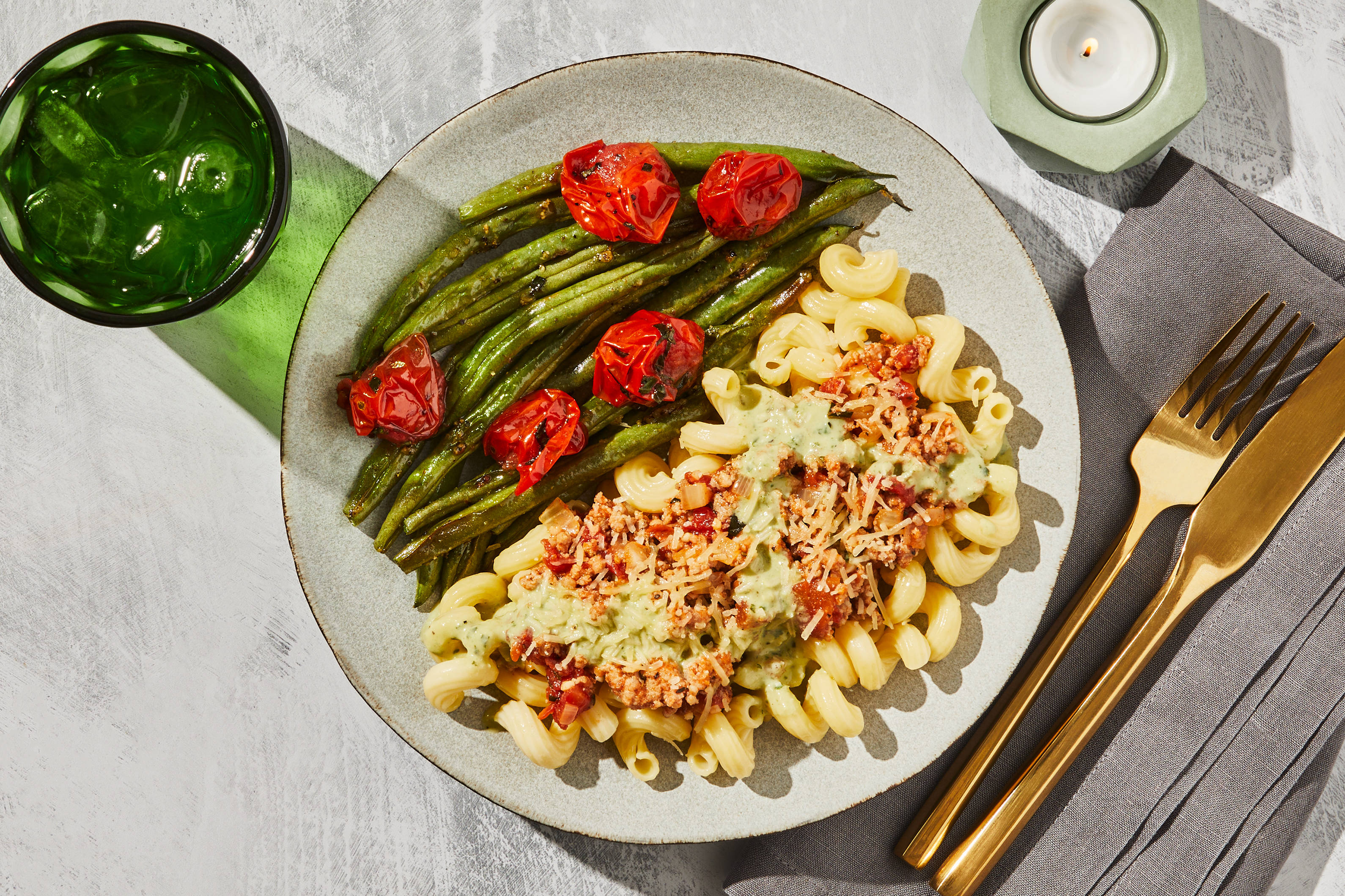 Creamy Pesto Cavatappi & Sausage Ragù