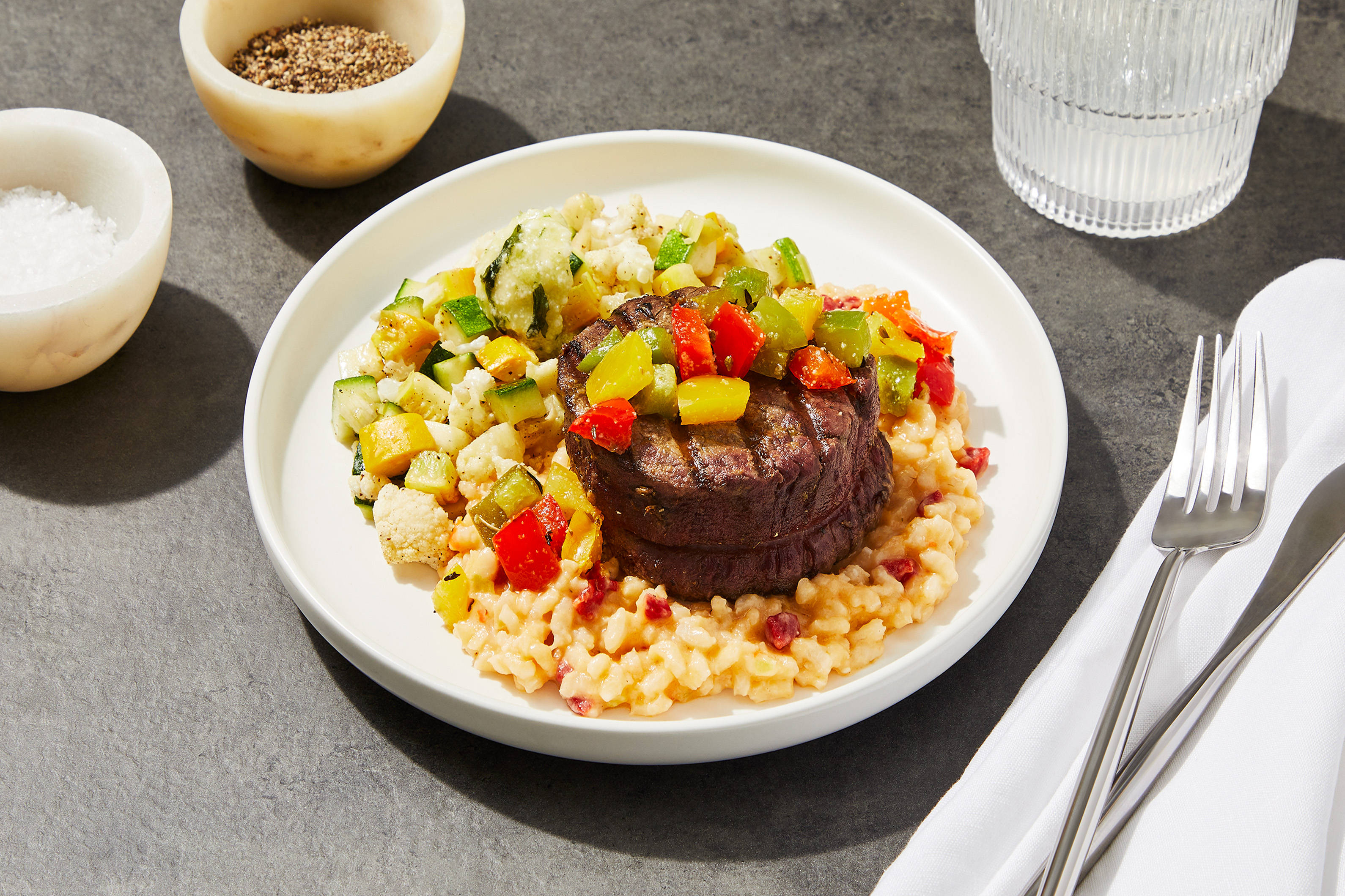 Garlic Filet Mignon & Roasted Pepper Risotto