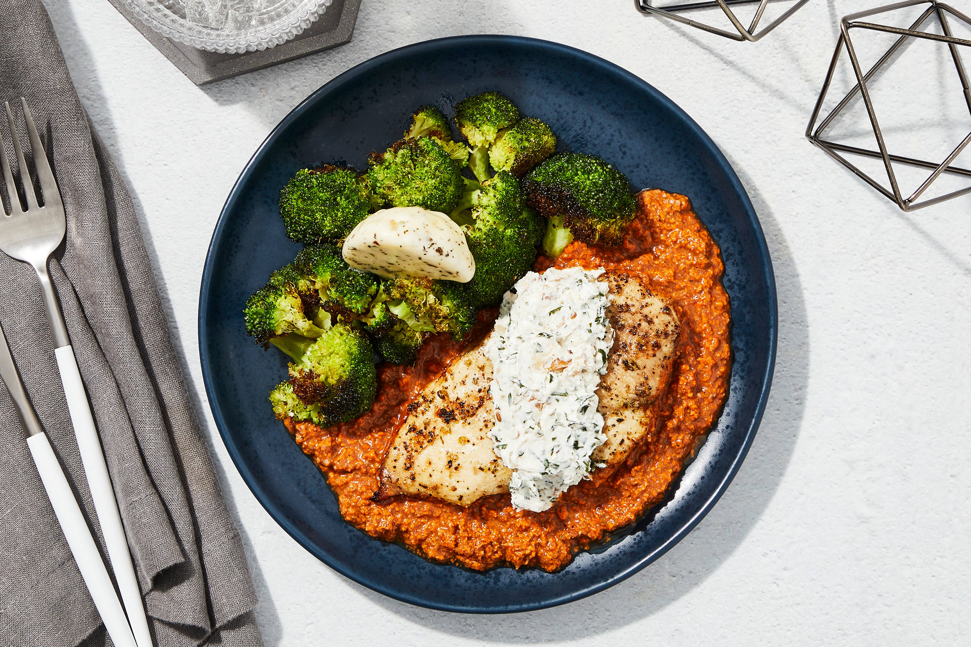 Goat Cheese & Romesco Baked Chicken