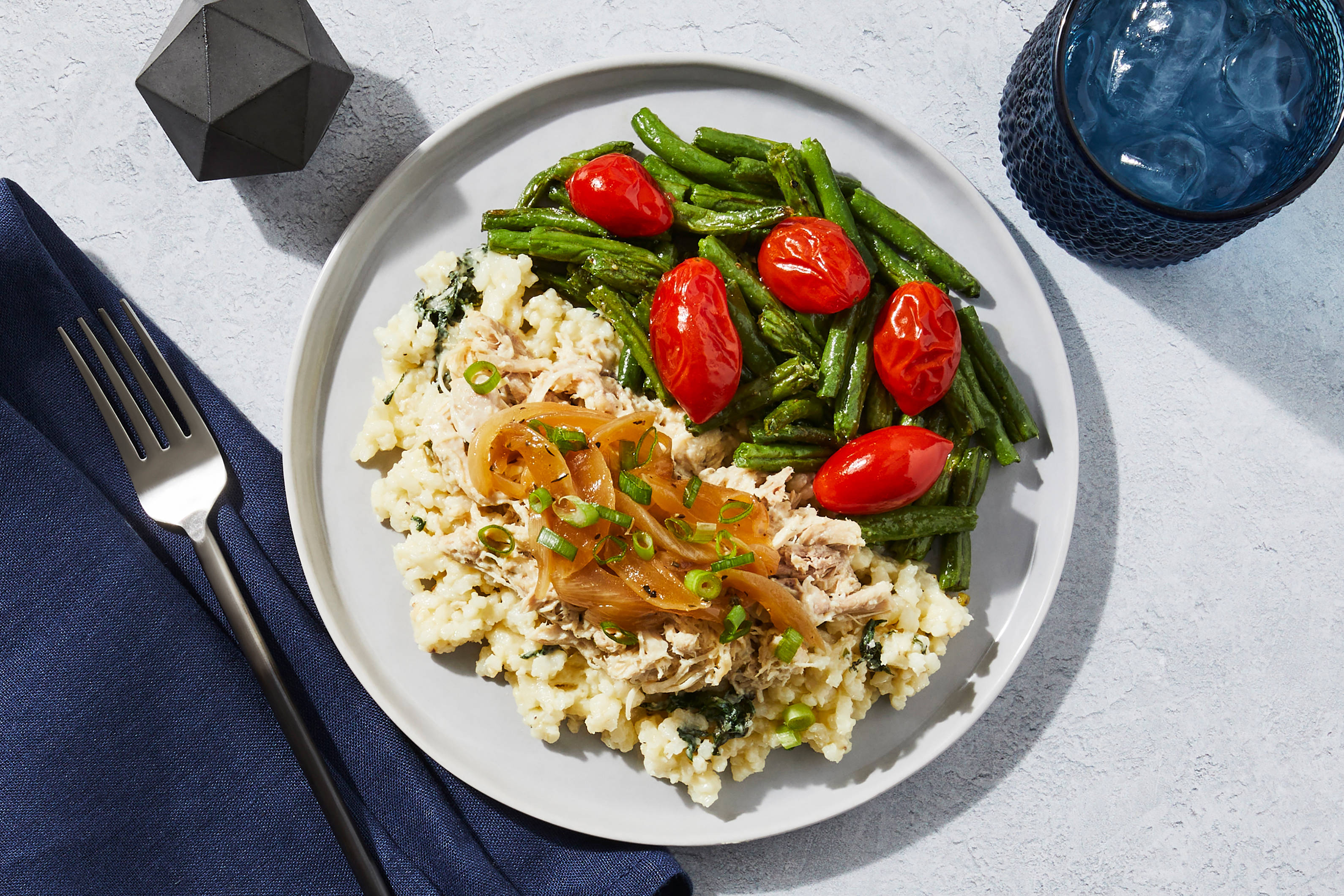 Parmesan Spinach Risotto & Shredded Chicken Thighs