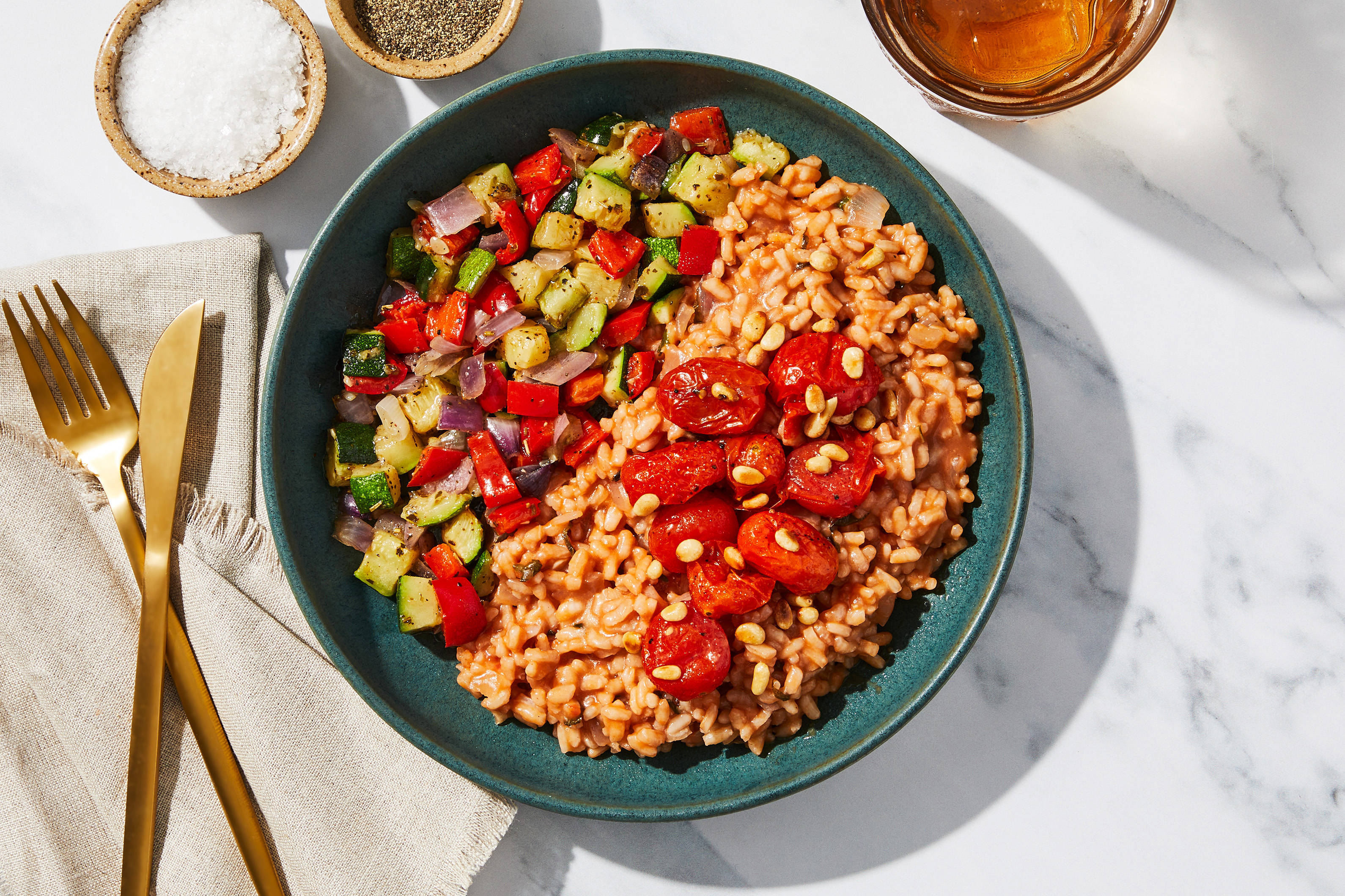 Roasted Vegetable Risotto + Salmon