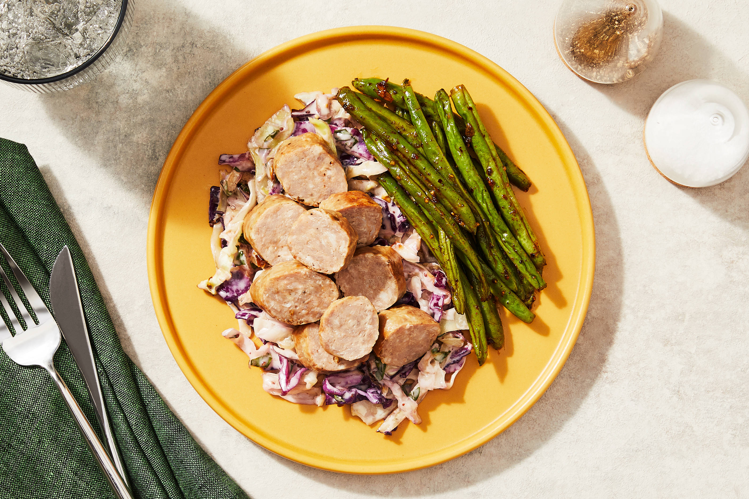 Sliced Sausage & Creamy Mustard Cabbage