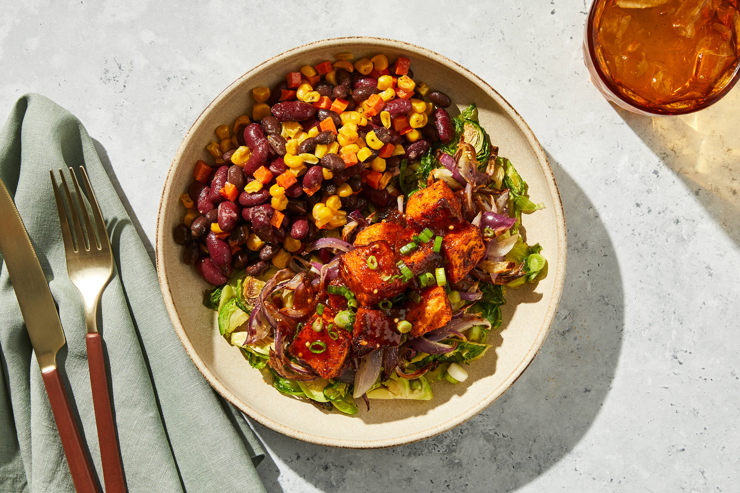Smoky BBQ Sweet Potato & Brussels Sprouts