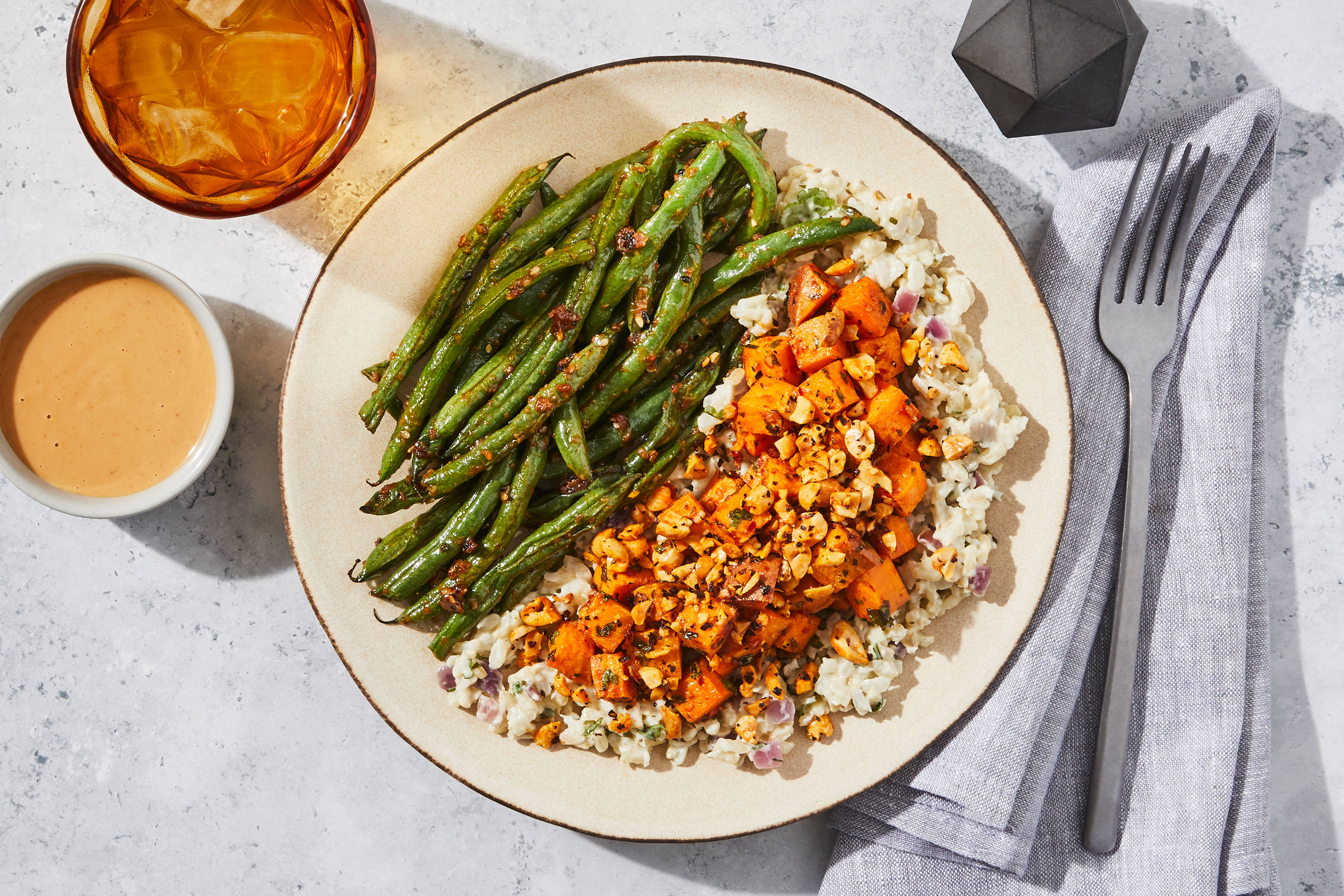 Spicy Sweet Potatoes & Peanut Sauce + Salmon