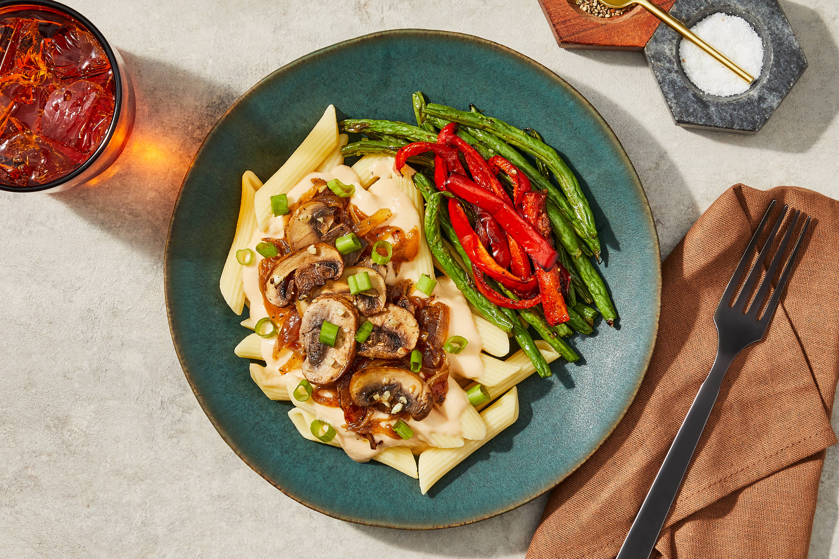 Truffle Mushroom Penne & Caramelized Onions + Chicken