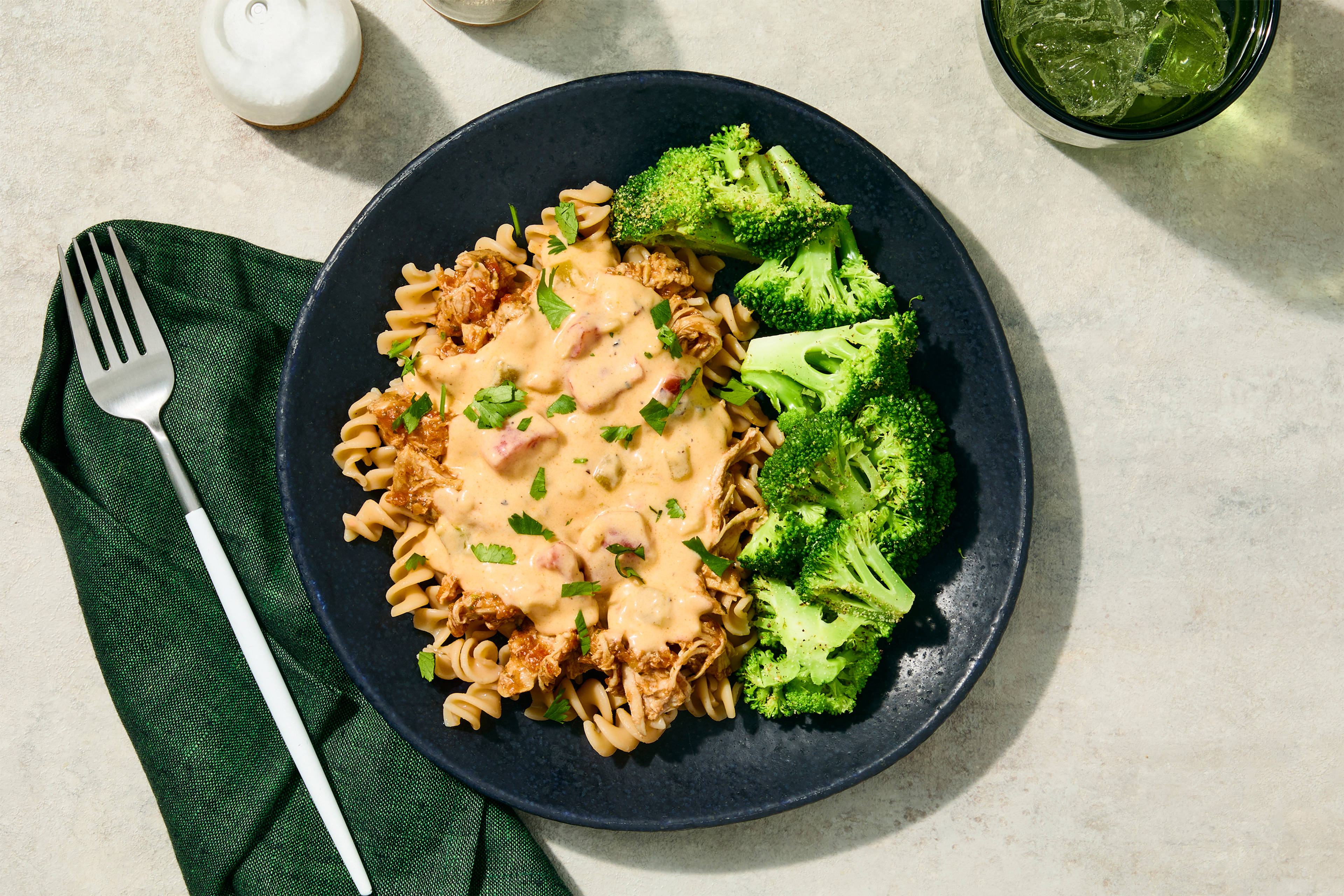 Green Chile Queso & Chicken Thigh Pasta