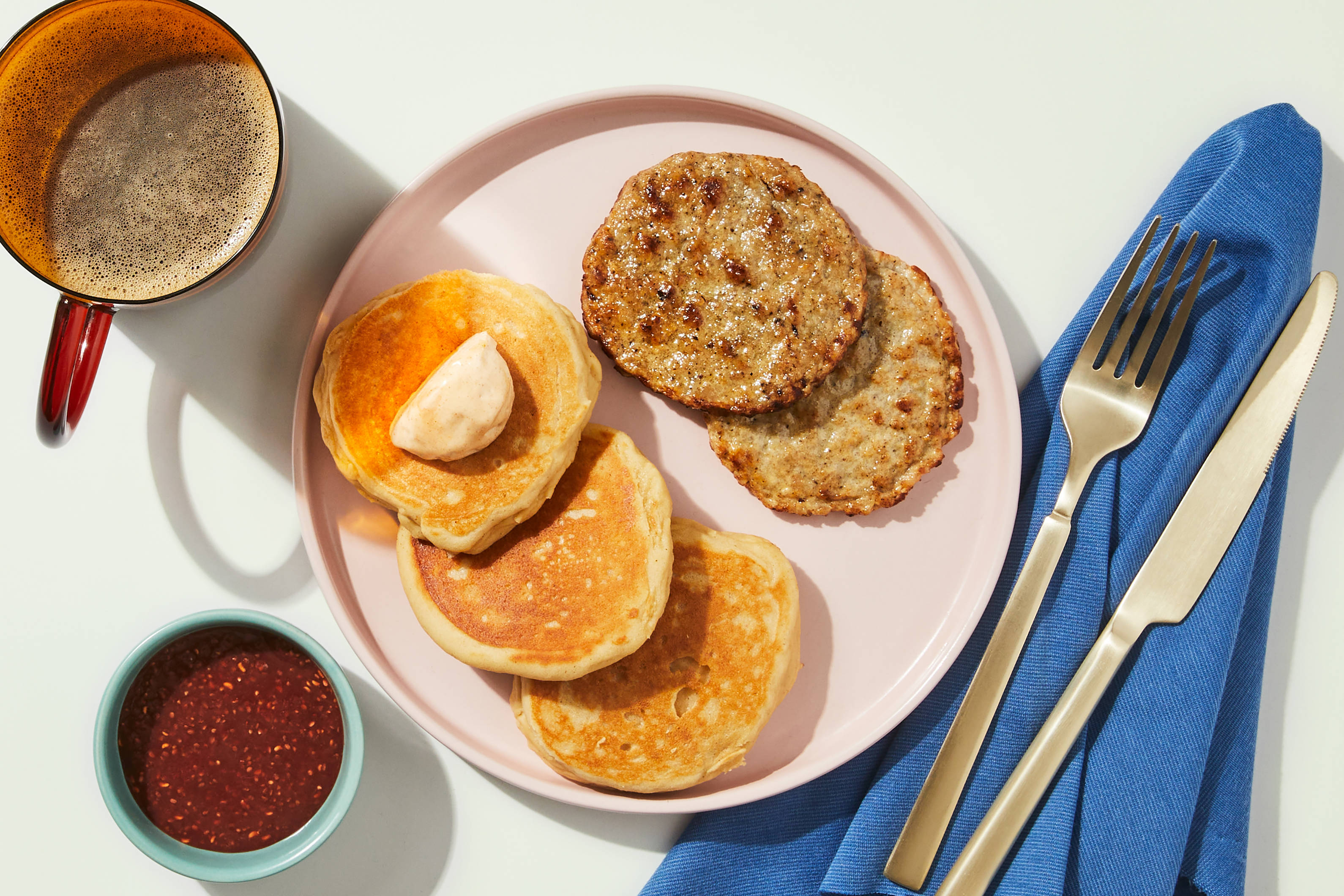 Honey Yogurt Pancakes & Strawberry Chia Sauce