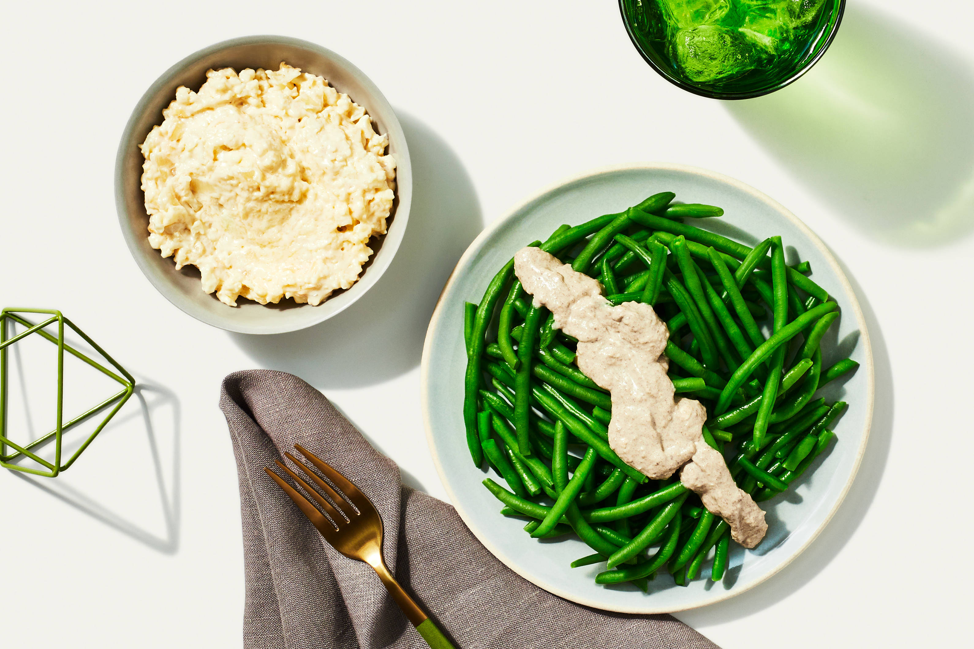 Keto Gouda Cauliflower Grits & Green Bean "Casserole"
