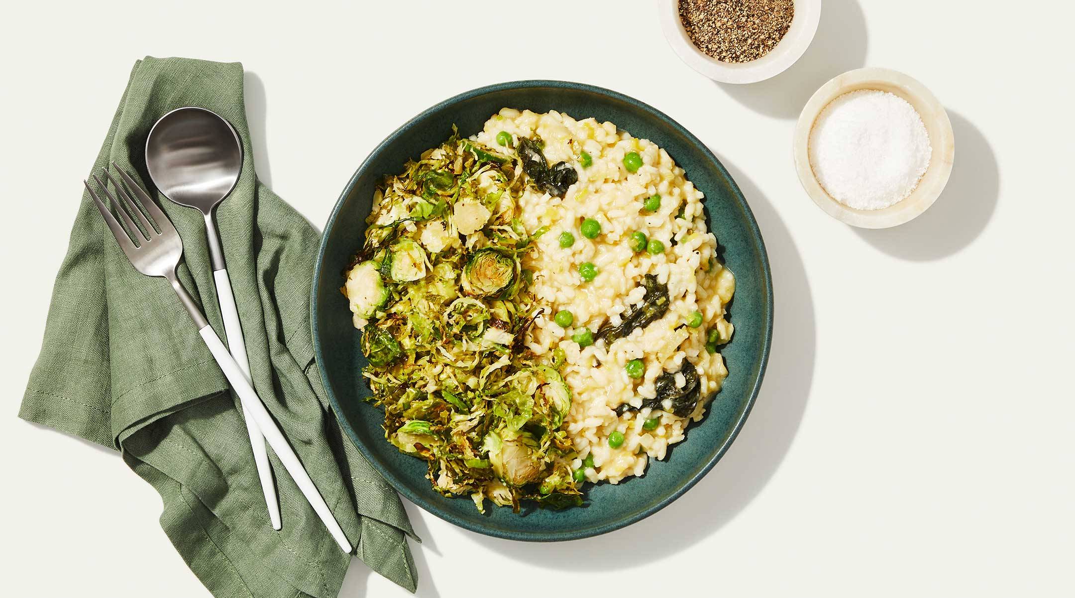 Sweet Pea Risotto & Roasted Brussels Sprouts