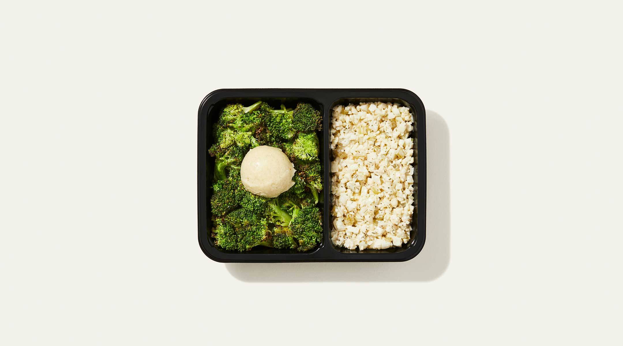 Keto Cauliflower "Stuffing" & Parmesan-Buttered Broccoli