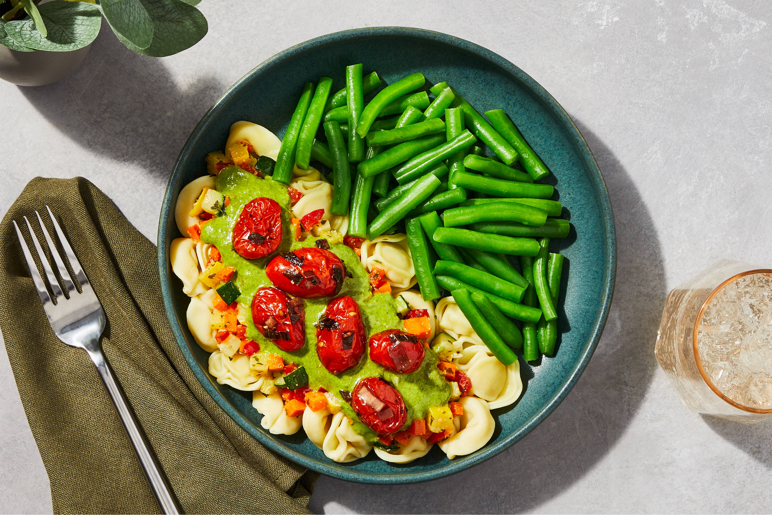 Roasted Veggie & Pesto Tortellini + Chicken