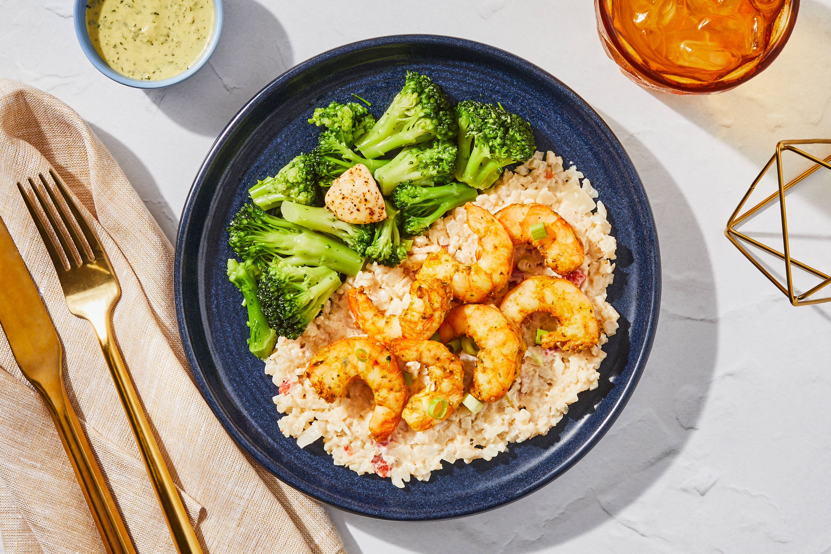 Peruvian Shrimp & Red Pepper Cauli Grits