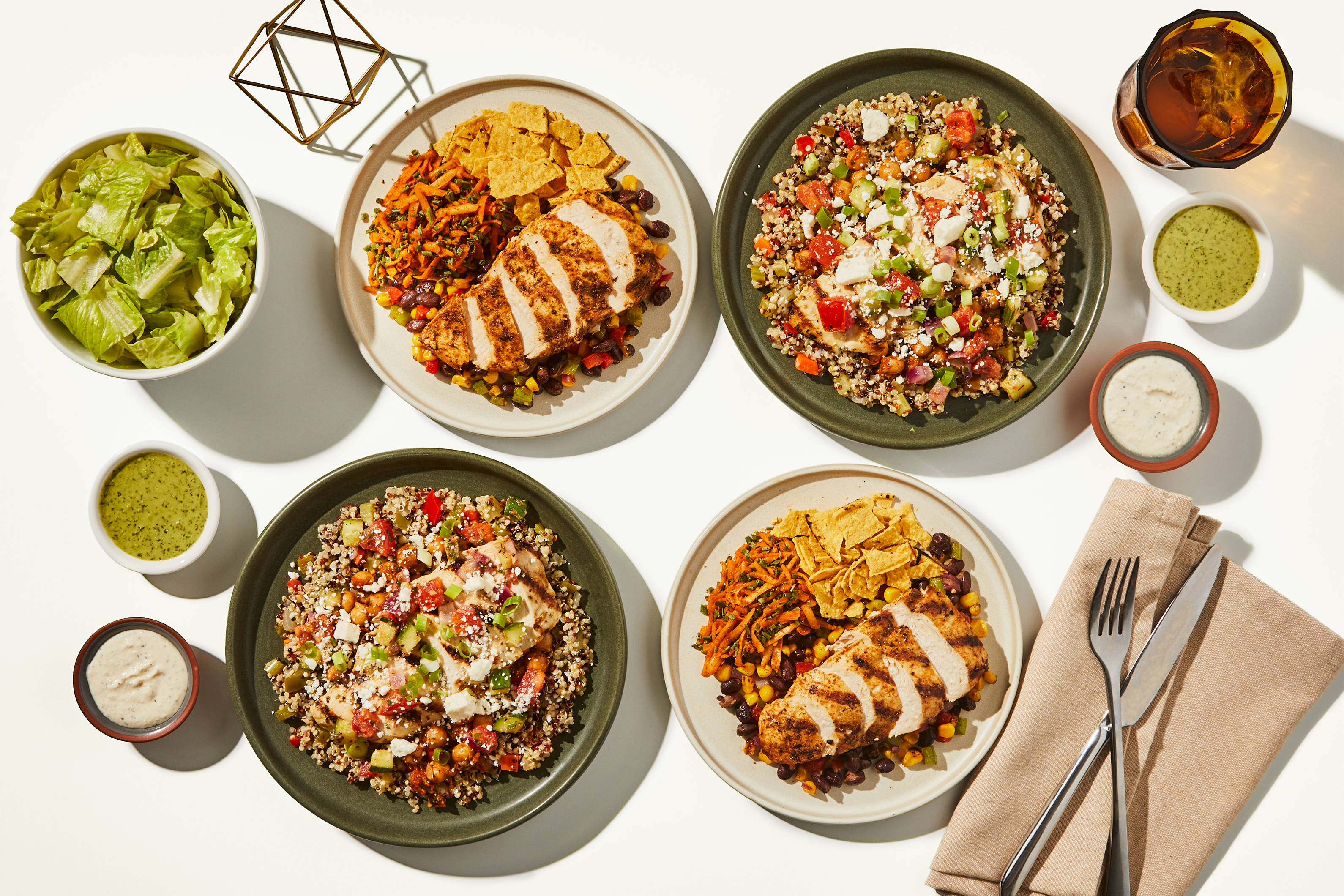 Lunch for the Week - Greek Grilled Chicken Grain Bowl & Santa Fe Fiesta Salad Topper