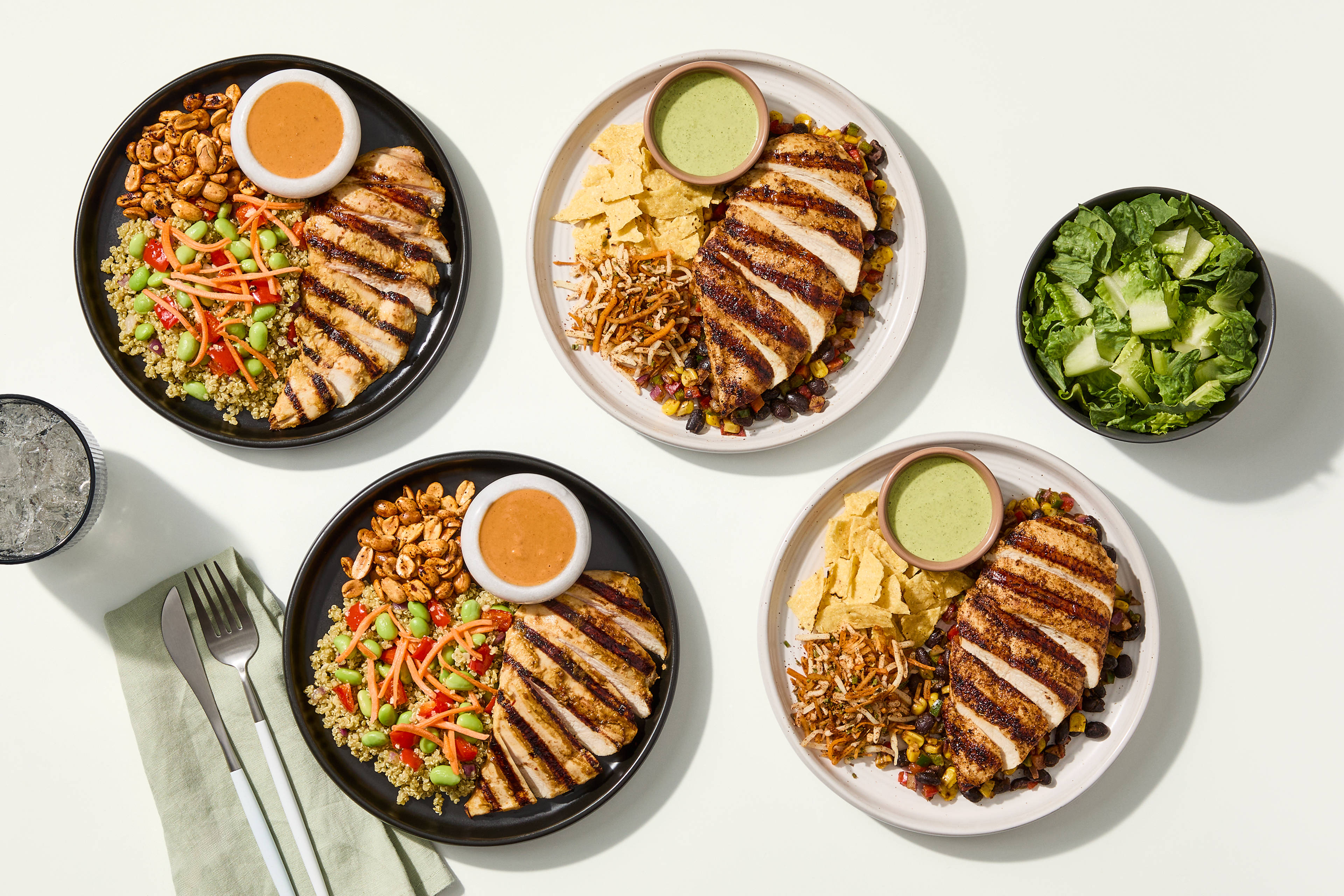 Lunch for the Week - Thai Peanut Chicken Grain Bowl & Santa Fe Fiesta Salad Topper