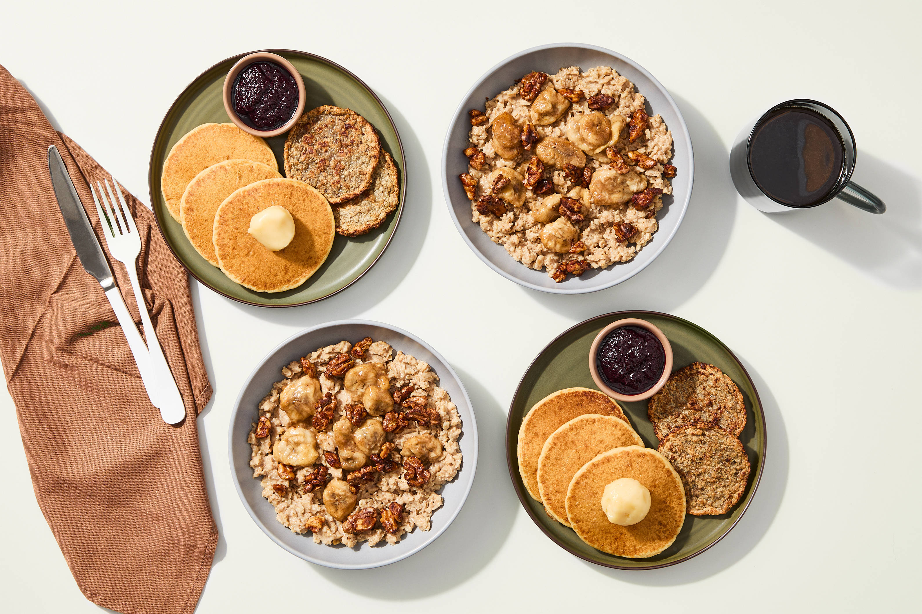 Breakfast Bundle - Lemon Buttermilk Pancakes & Blueberry Compote & Banana Walnut Overnight Oats