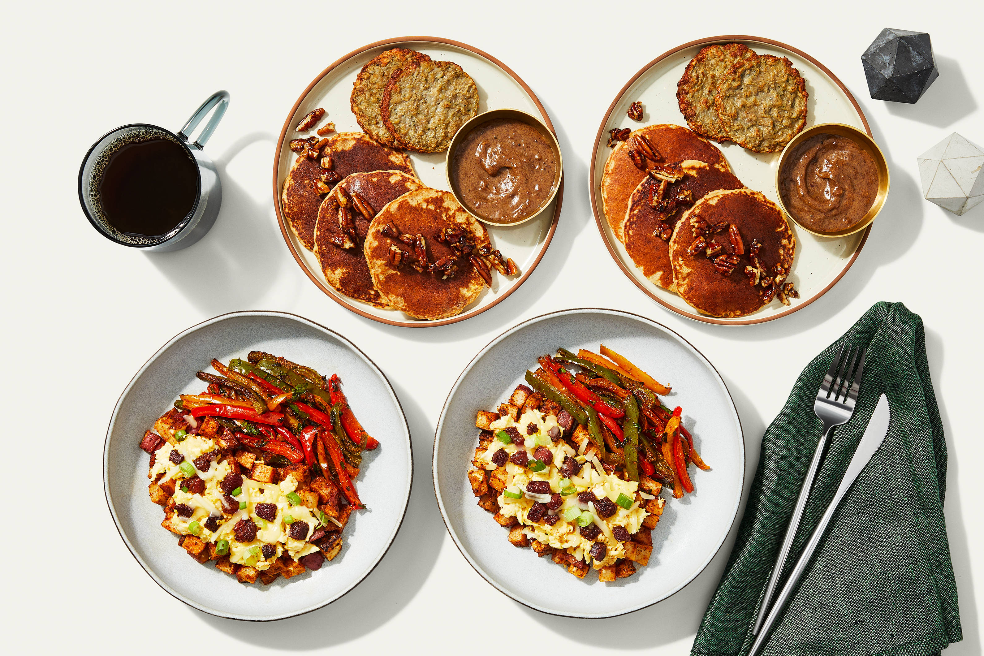 Breakfast Bundle - Sticky Pecan Pancakes & Potato, Bacon, & Egg Skillet
