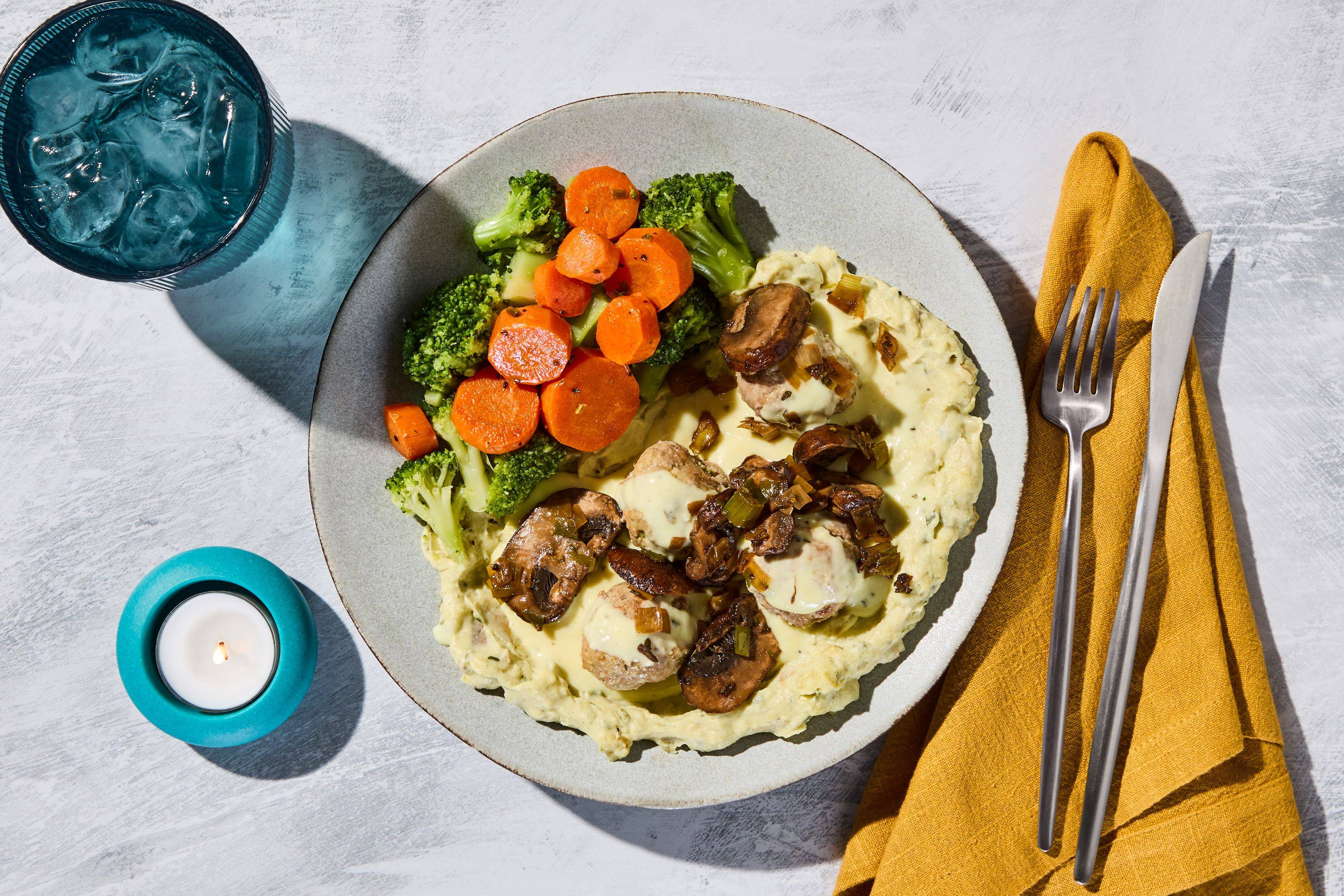 Cremini Mushrooms & Meatballs