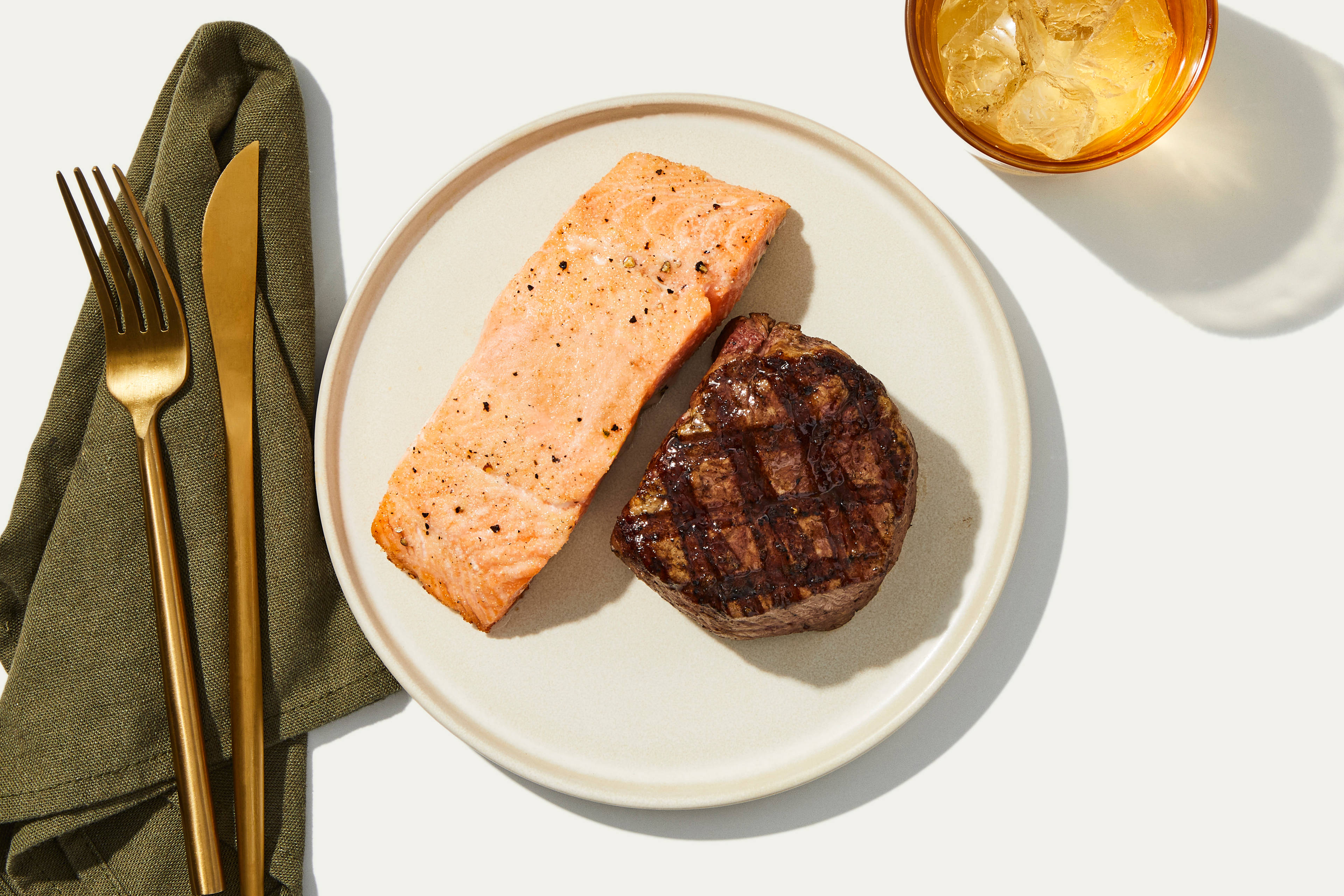 Peppercorn-Herb Filet Mignon & Pan-Seared Salmon