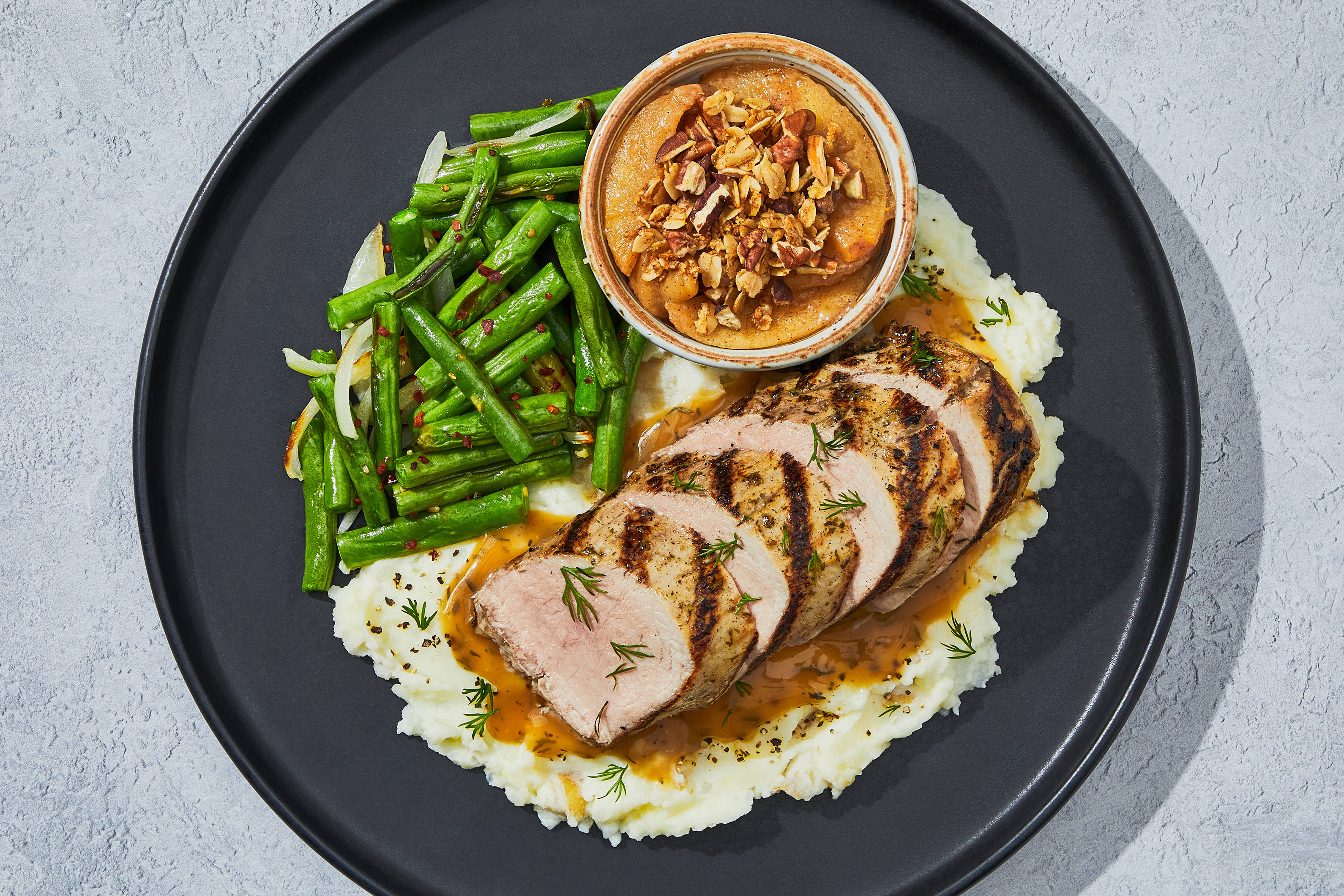 Grilled Pork Tenderloin & Apple Crumble