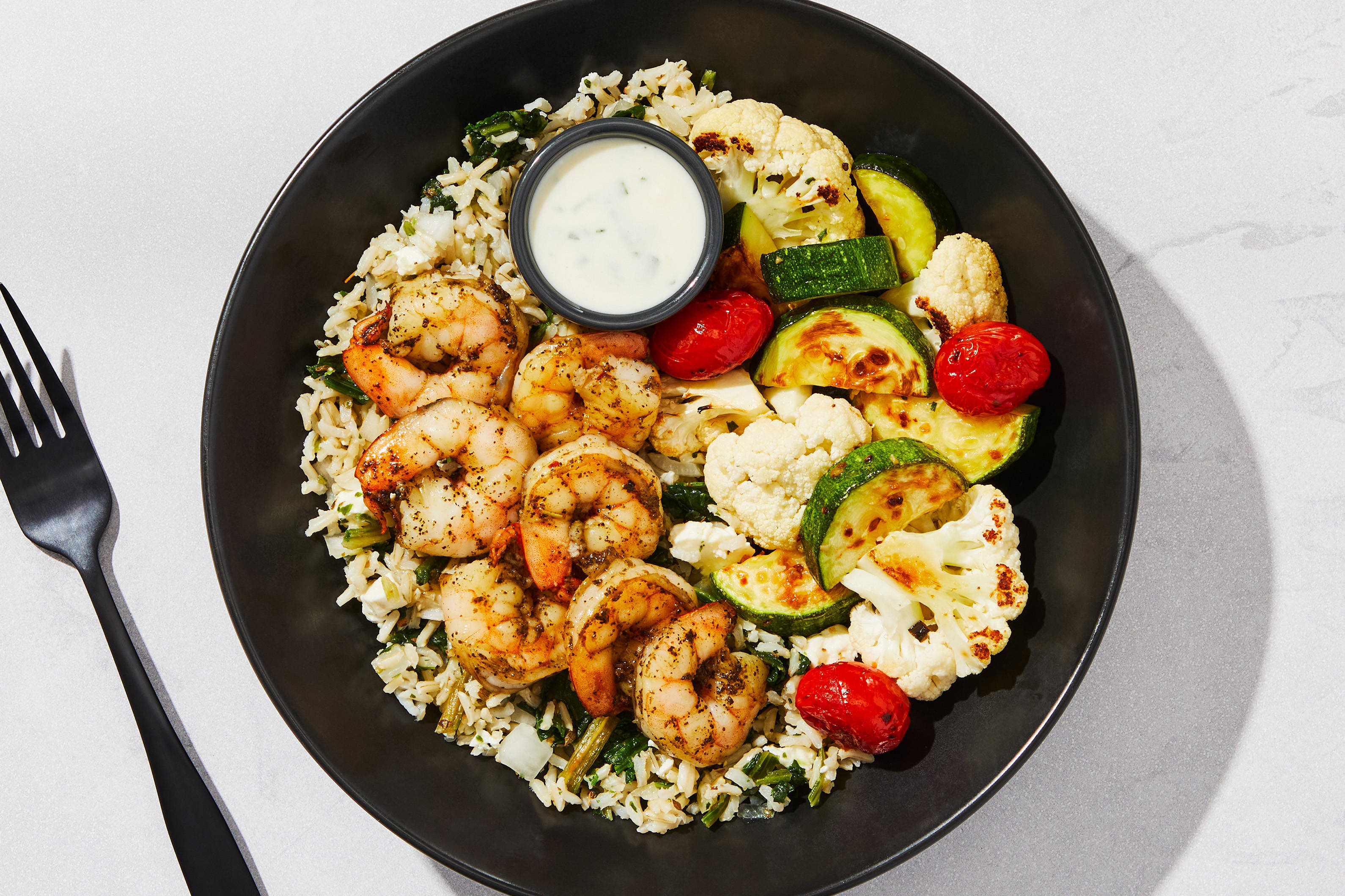 Lemon Garlic Shrimp & Spanikopita Rice