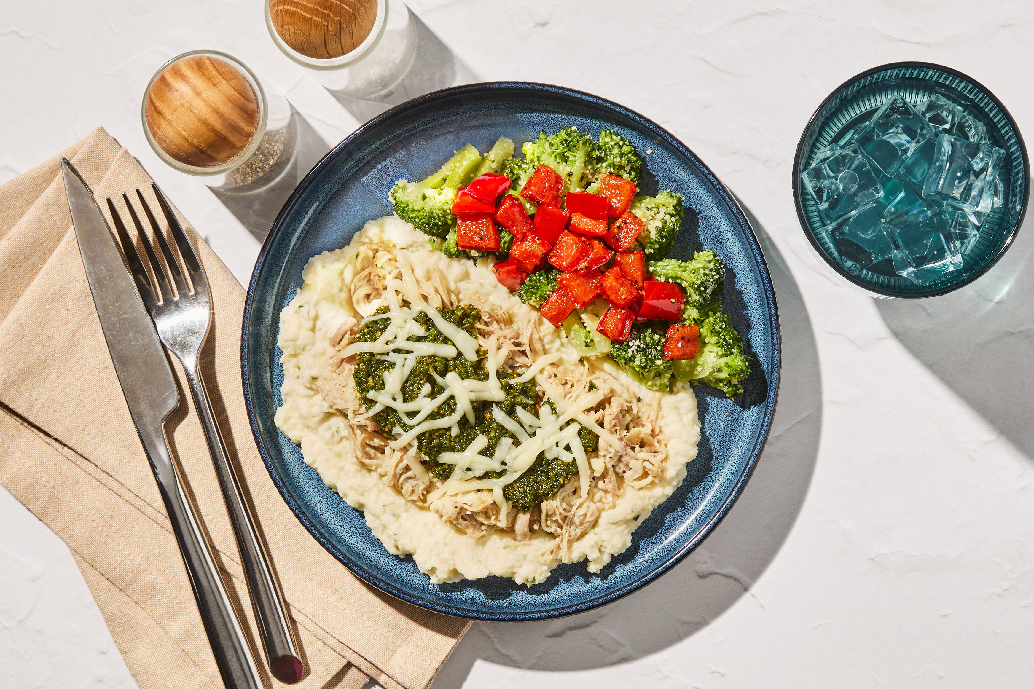 Basil Pesto Shredded Chicken Thighs