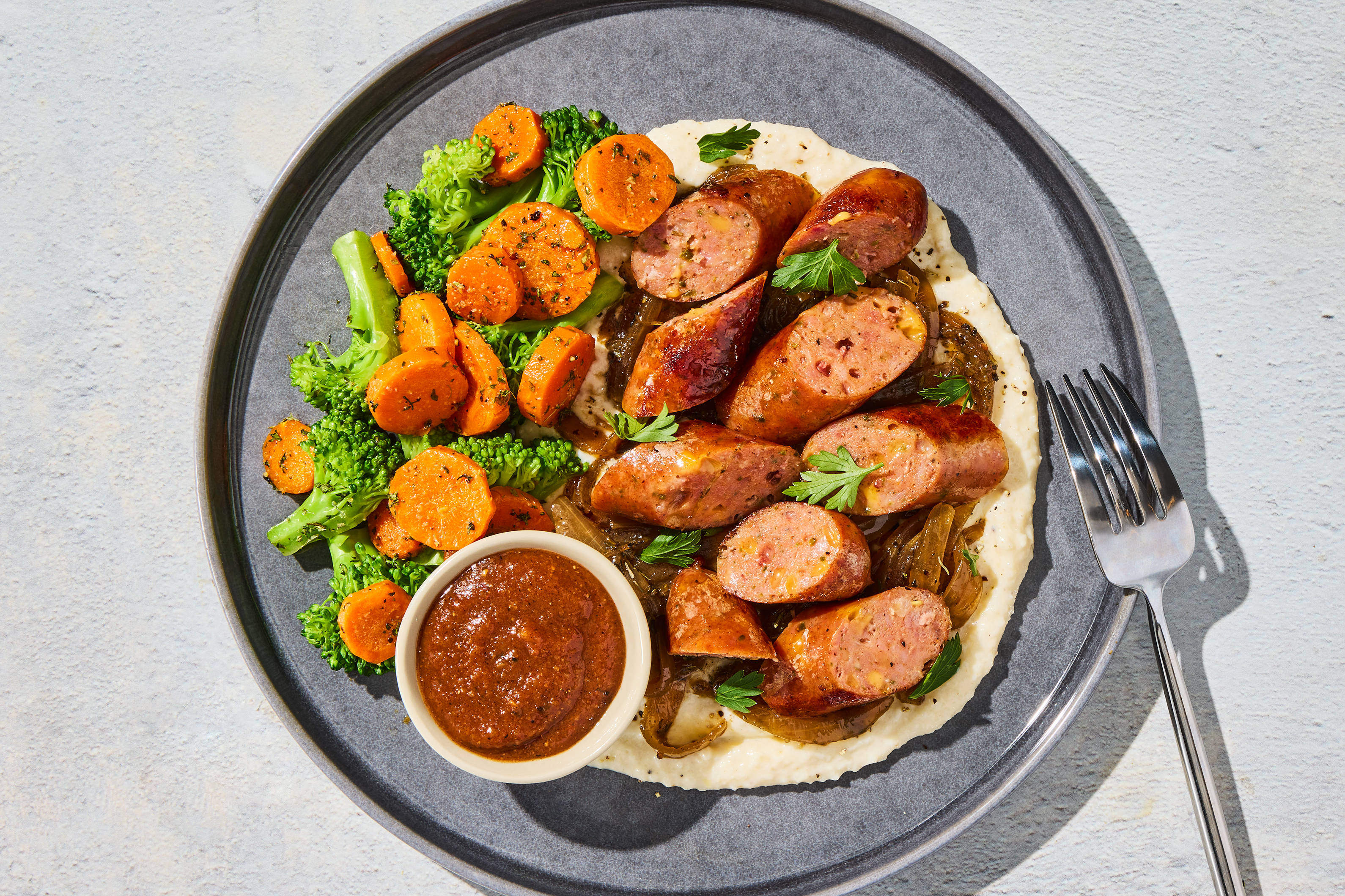 Bison-Pork Sausage & Smoky Gouda Grits