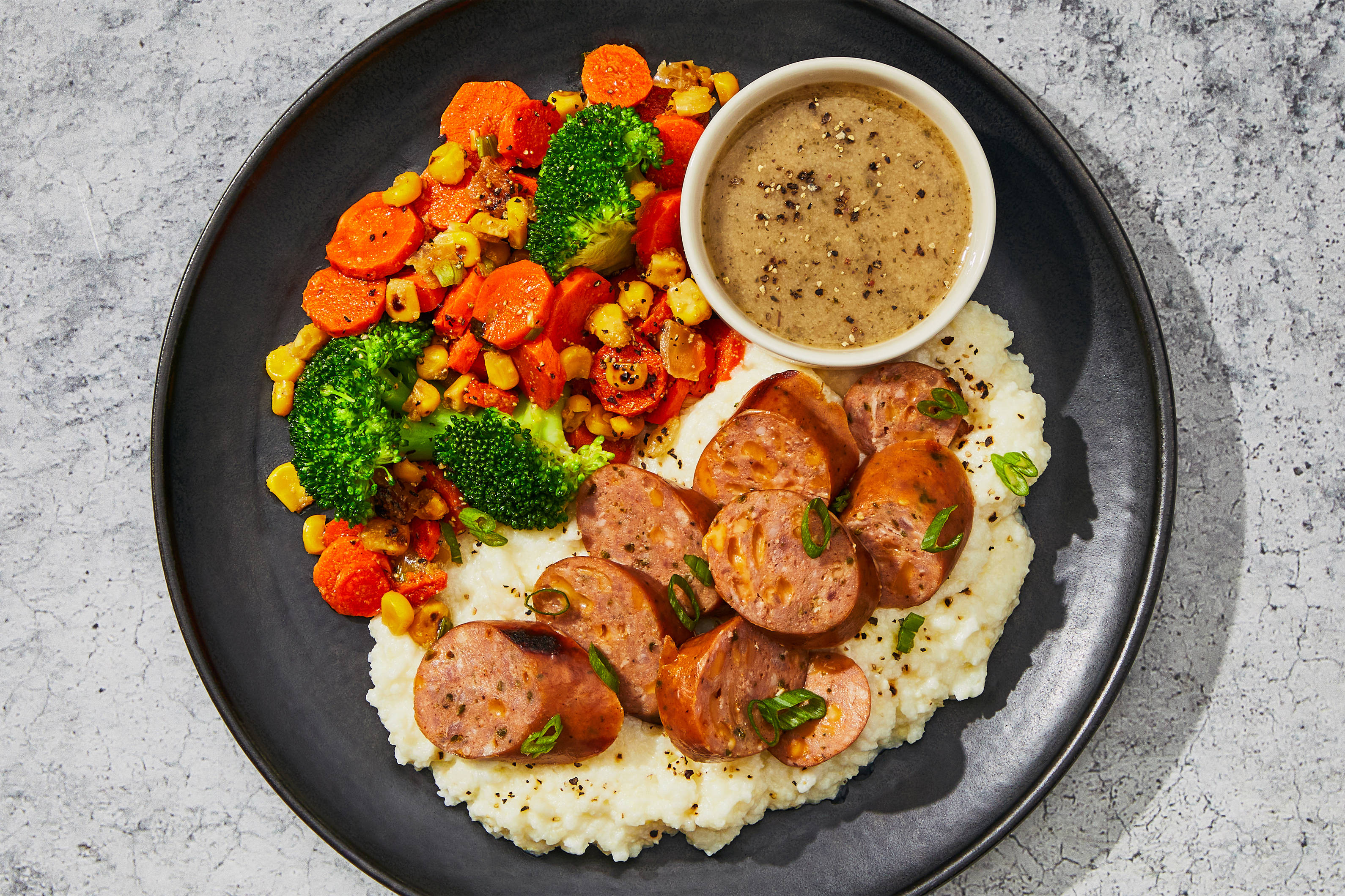 Country-Style Bison-Pork Sausage & Grits