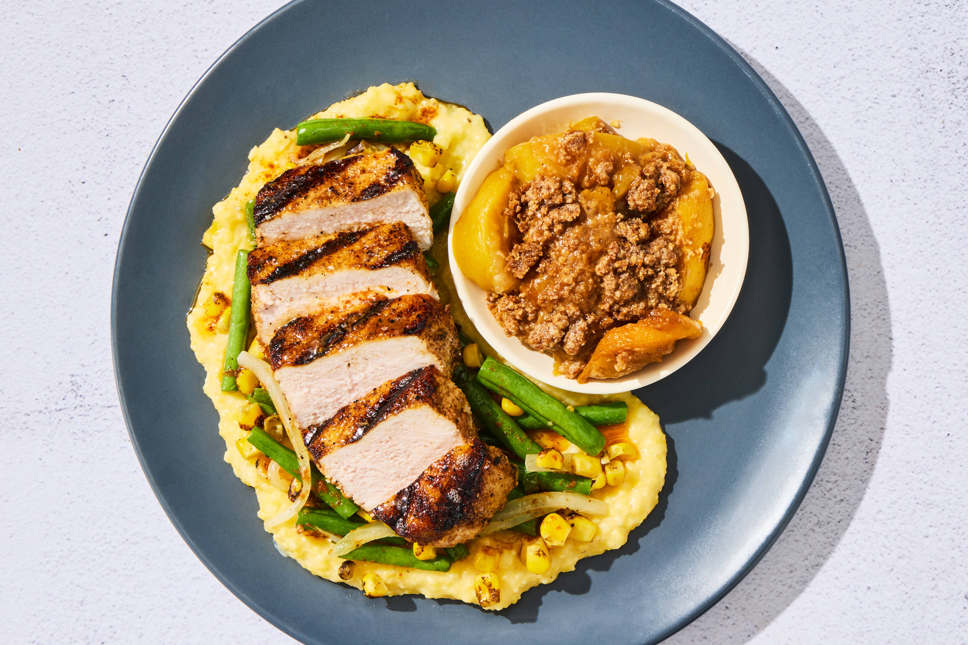 Country-Style Pork Chop & Peach Cobbler