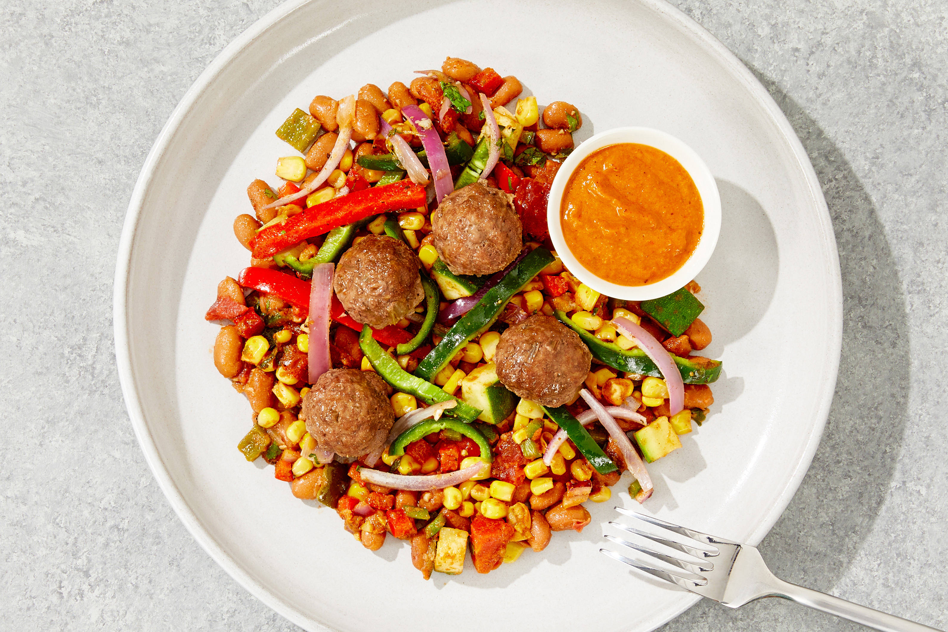 Enchilada-Style Meatballs & Rajas