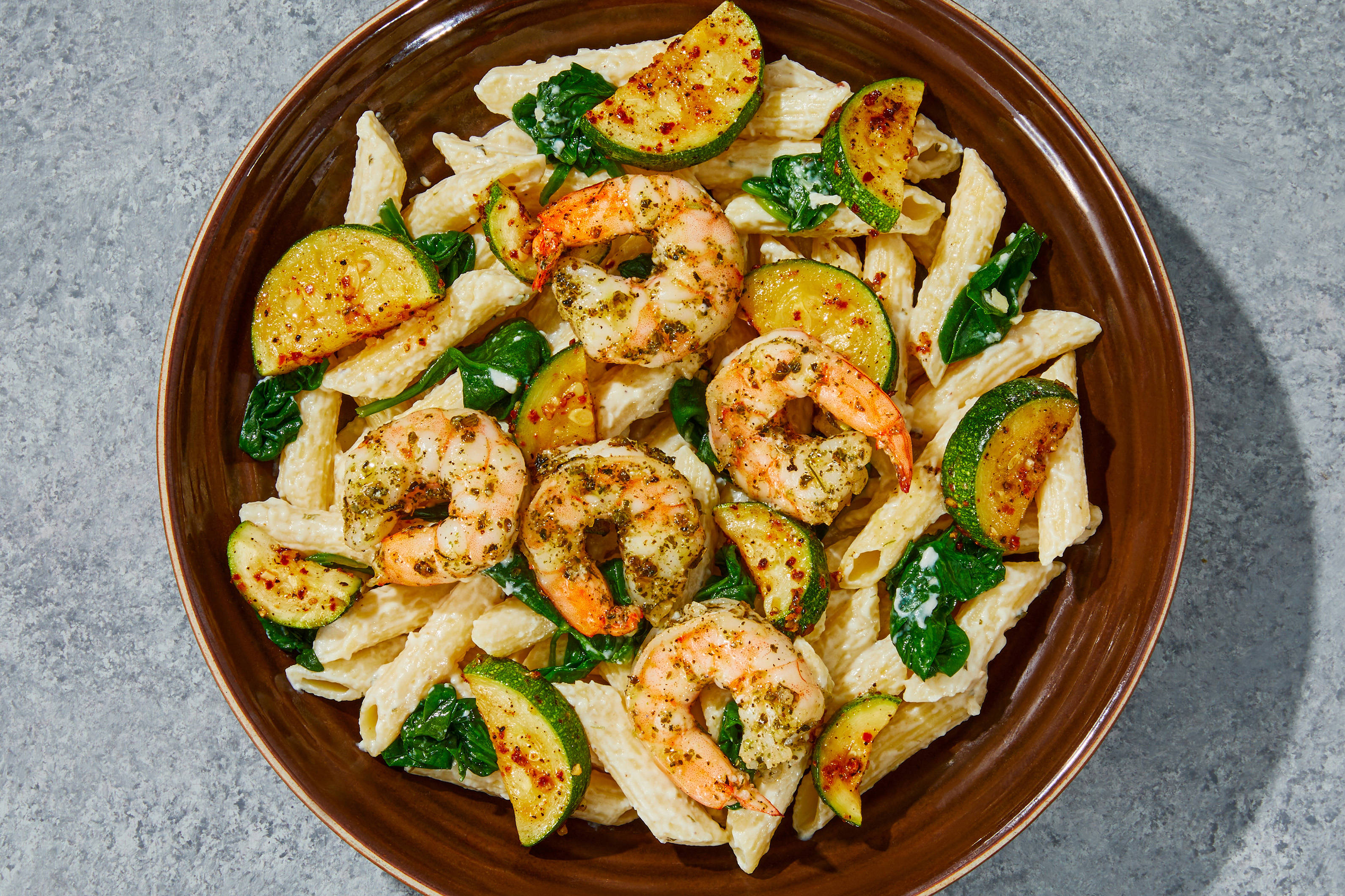 Garlic-Spinach Shrimp Penne