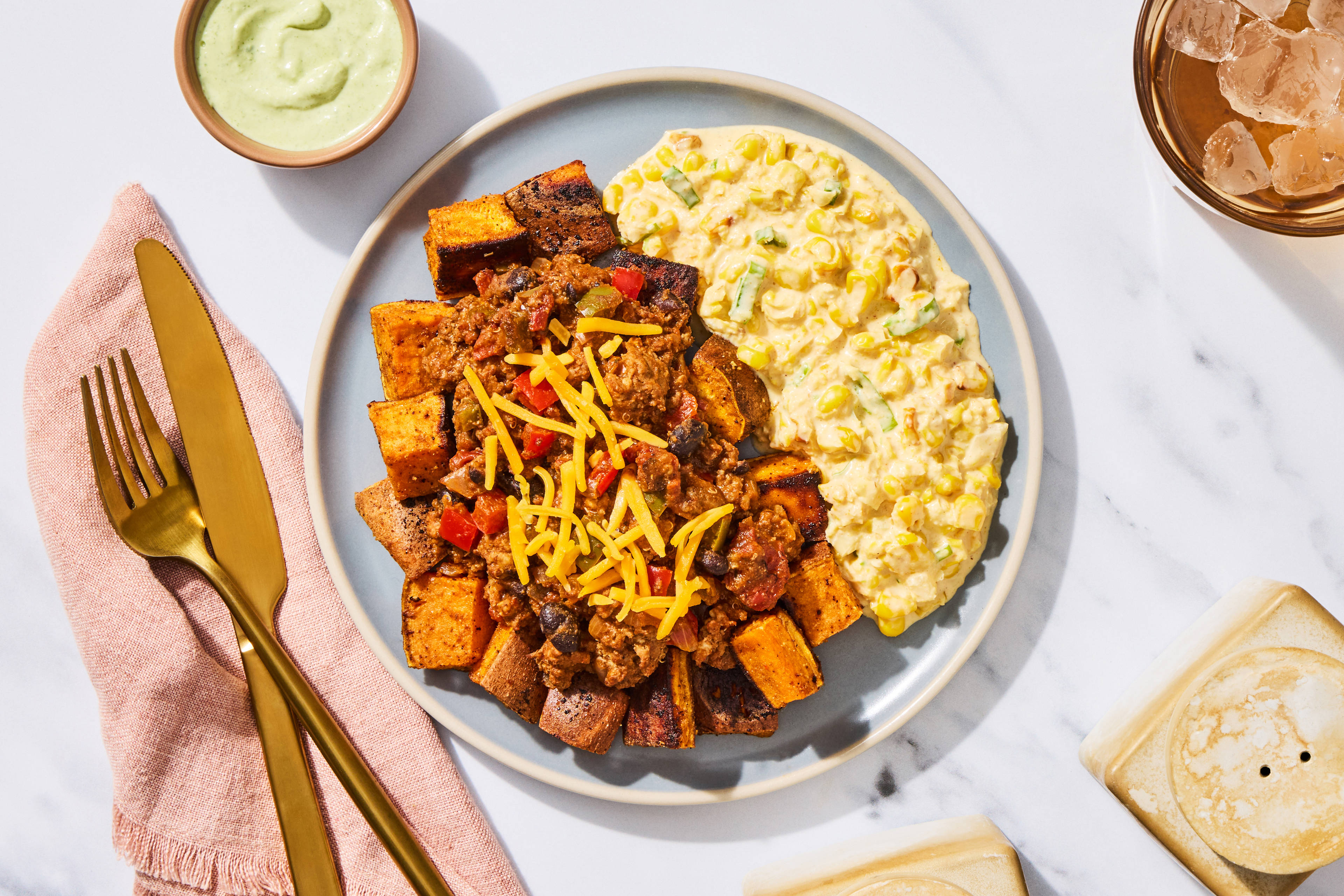 Ground Pork Chili Sweet Potatoes