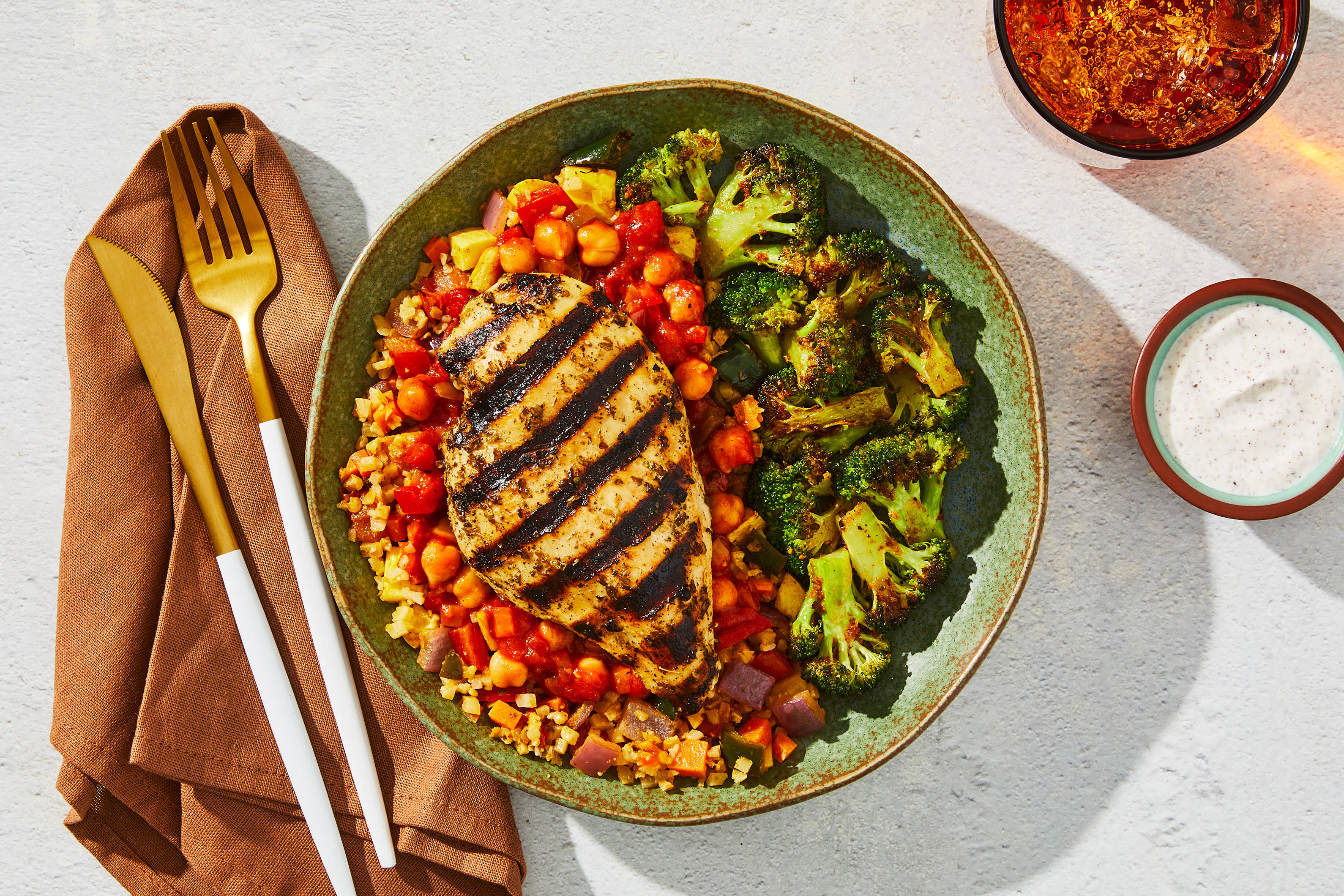 Harissa Chickpeas & Herbed Chicken