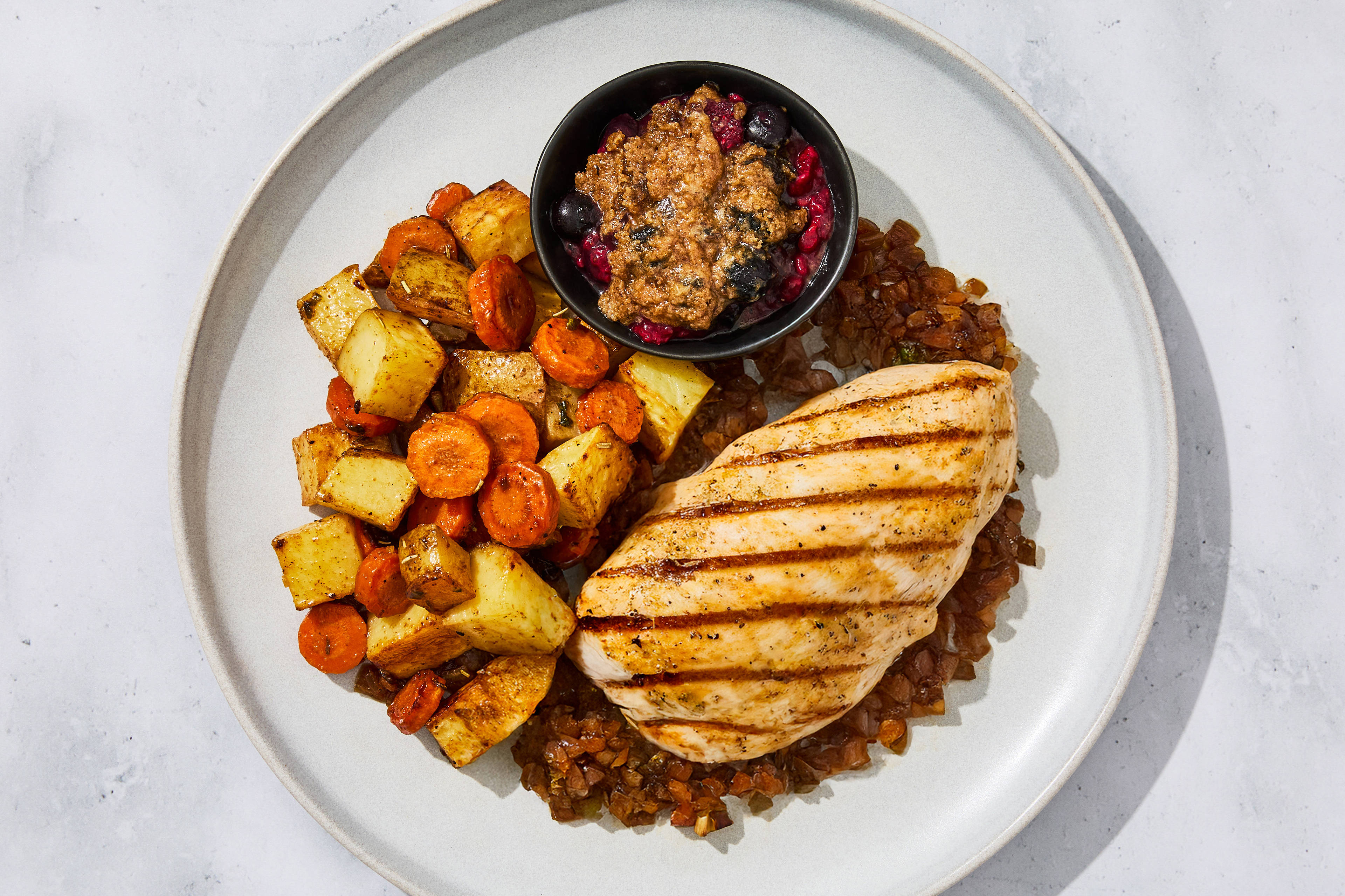 Onion Jam Chicken Breast & Berry Cobbler