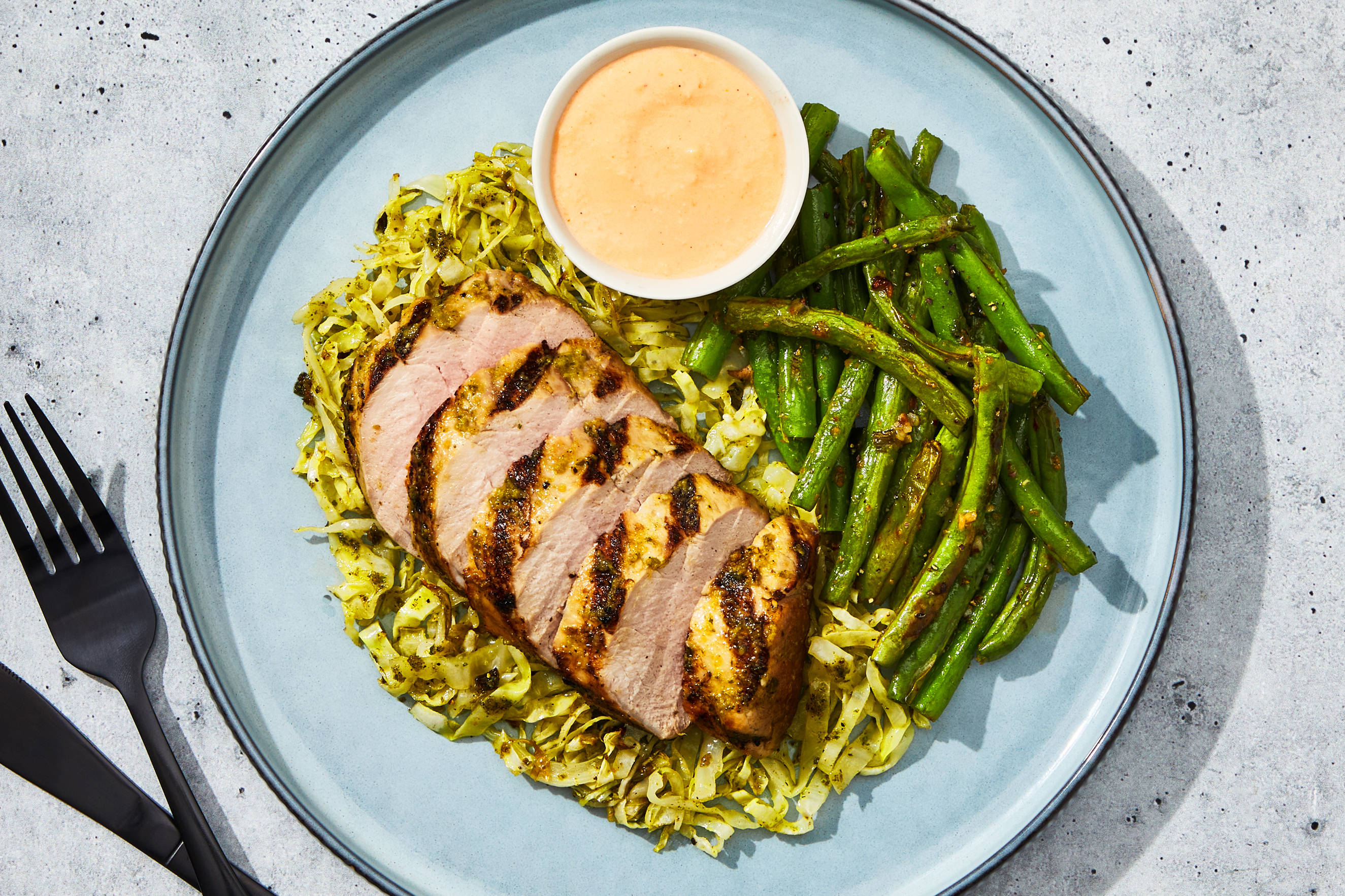 Pork Tenderloin & Cheesy Cabbage