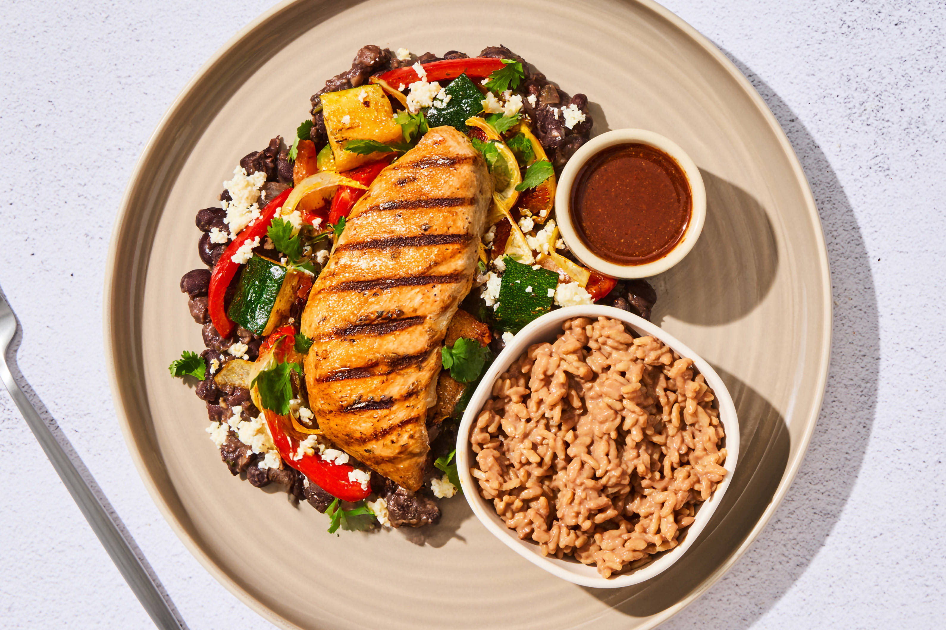 Tex-Mex Chicken Breast & Chocolate Rice Pudding