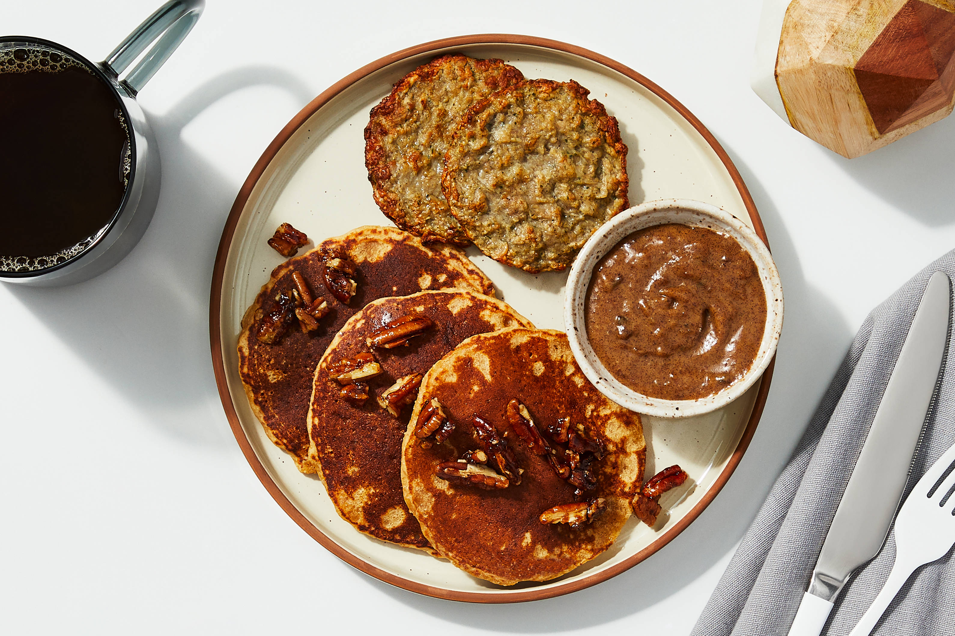 Sticky Pecan Protein Pancakes