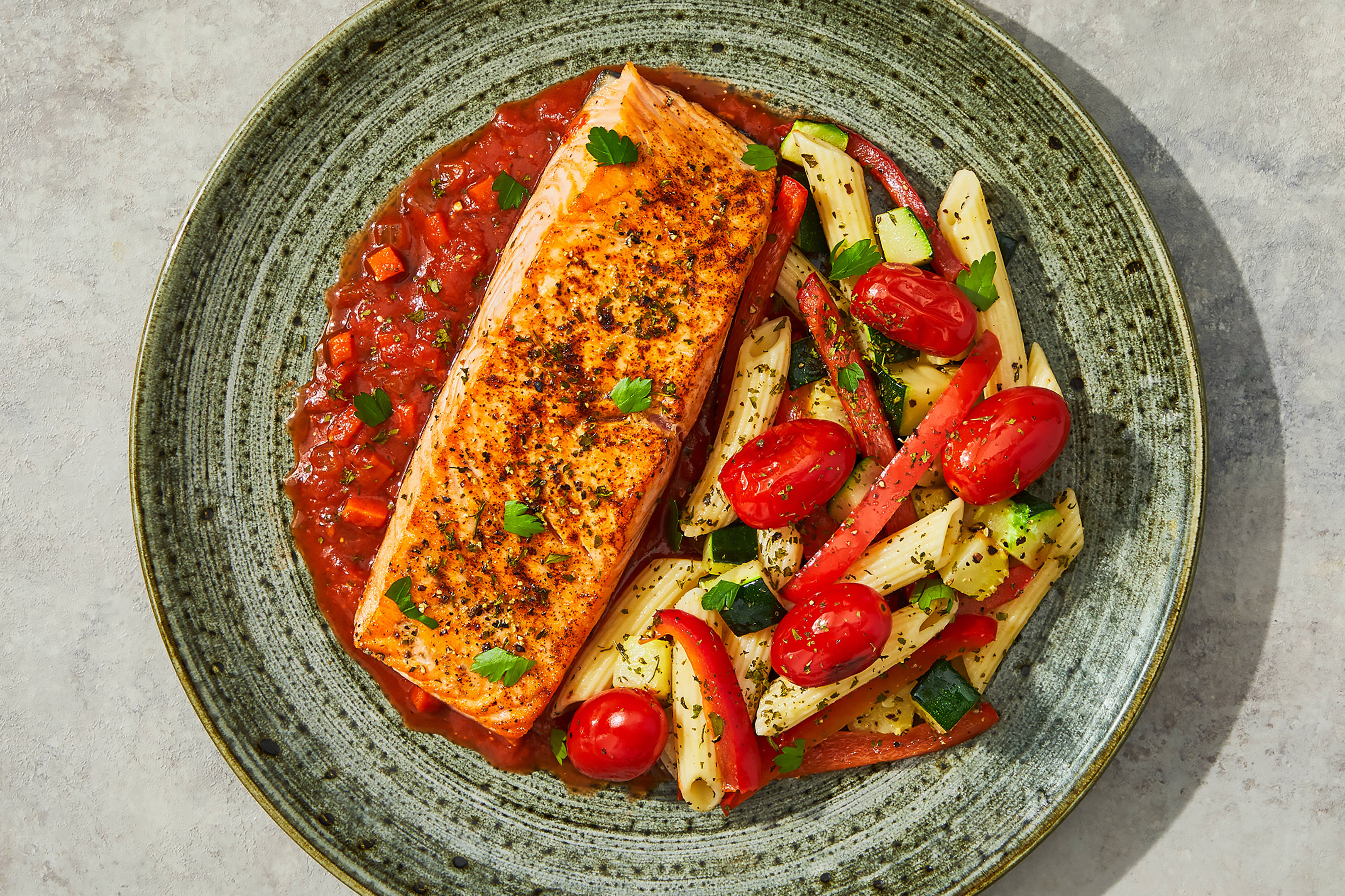 Salmon Calabrese & Penne Primavera