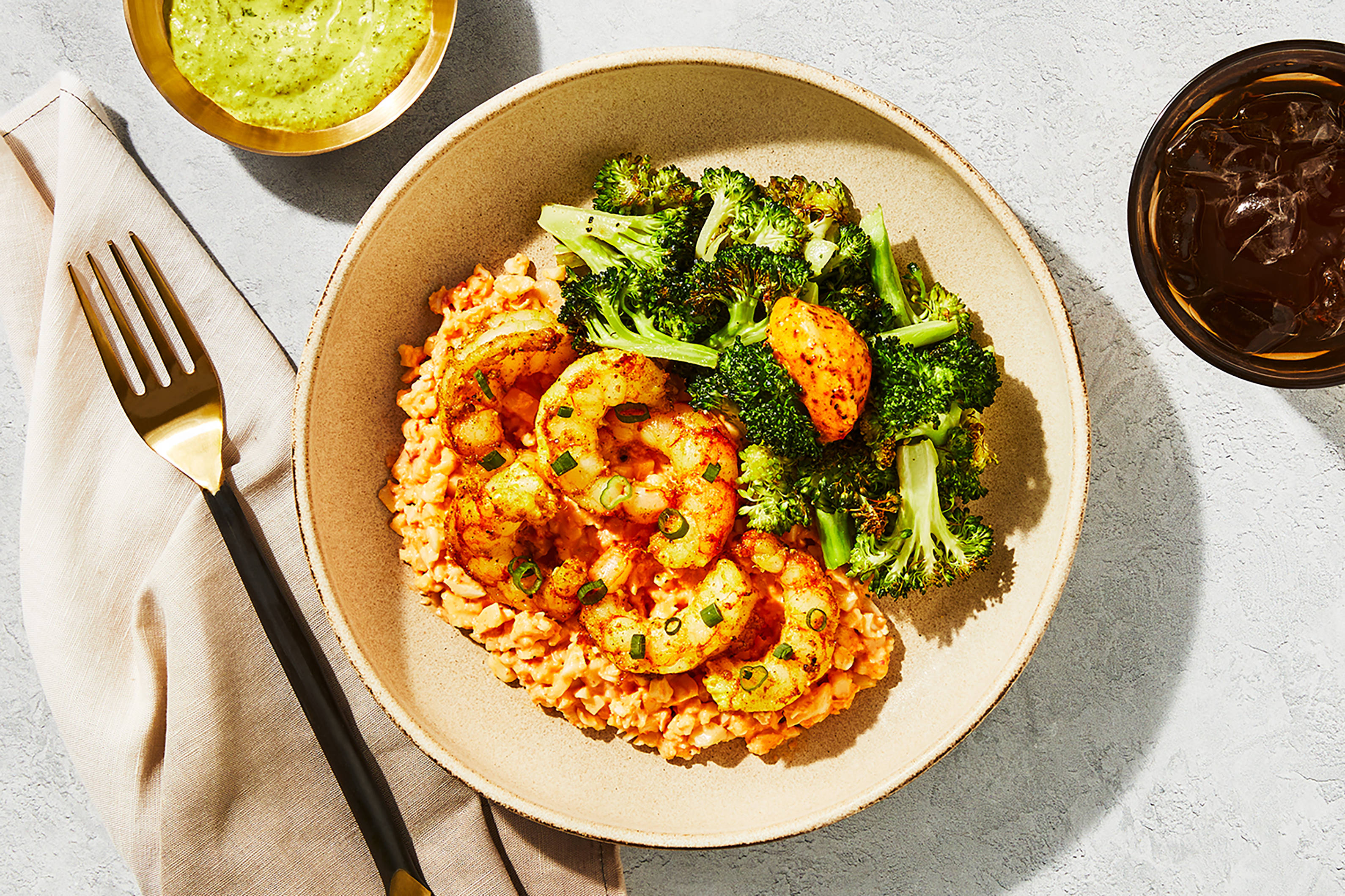Peruvian Shrimp & Red Pepper Cauli Grits
