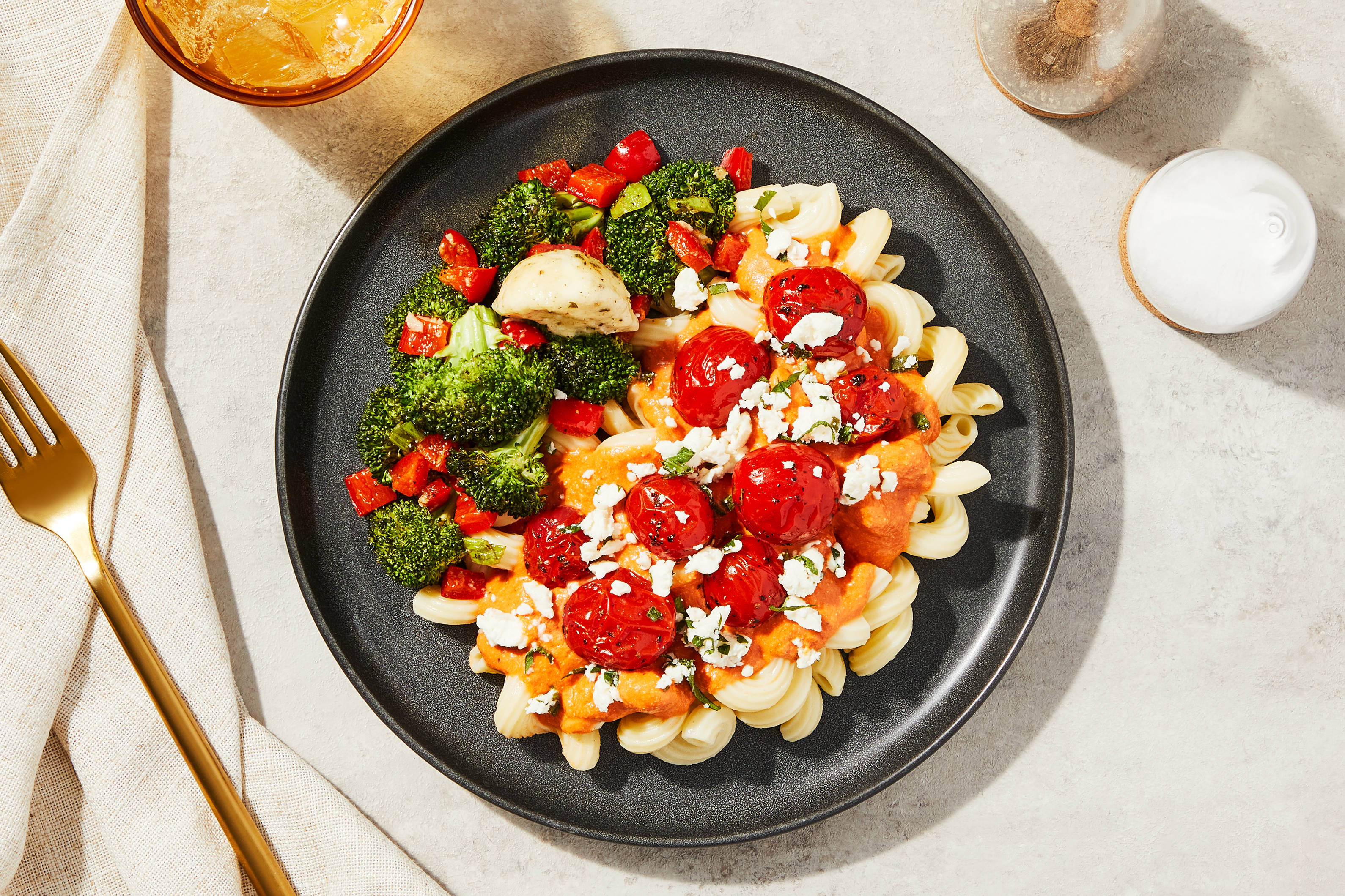 Roasted Tomato & Feta Cavatappi + Chicken