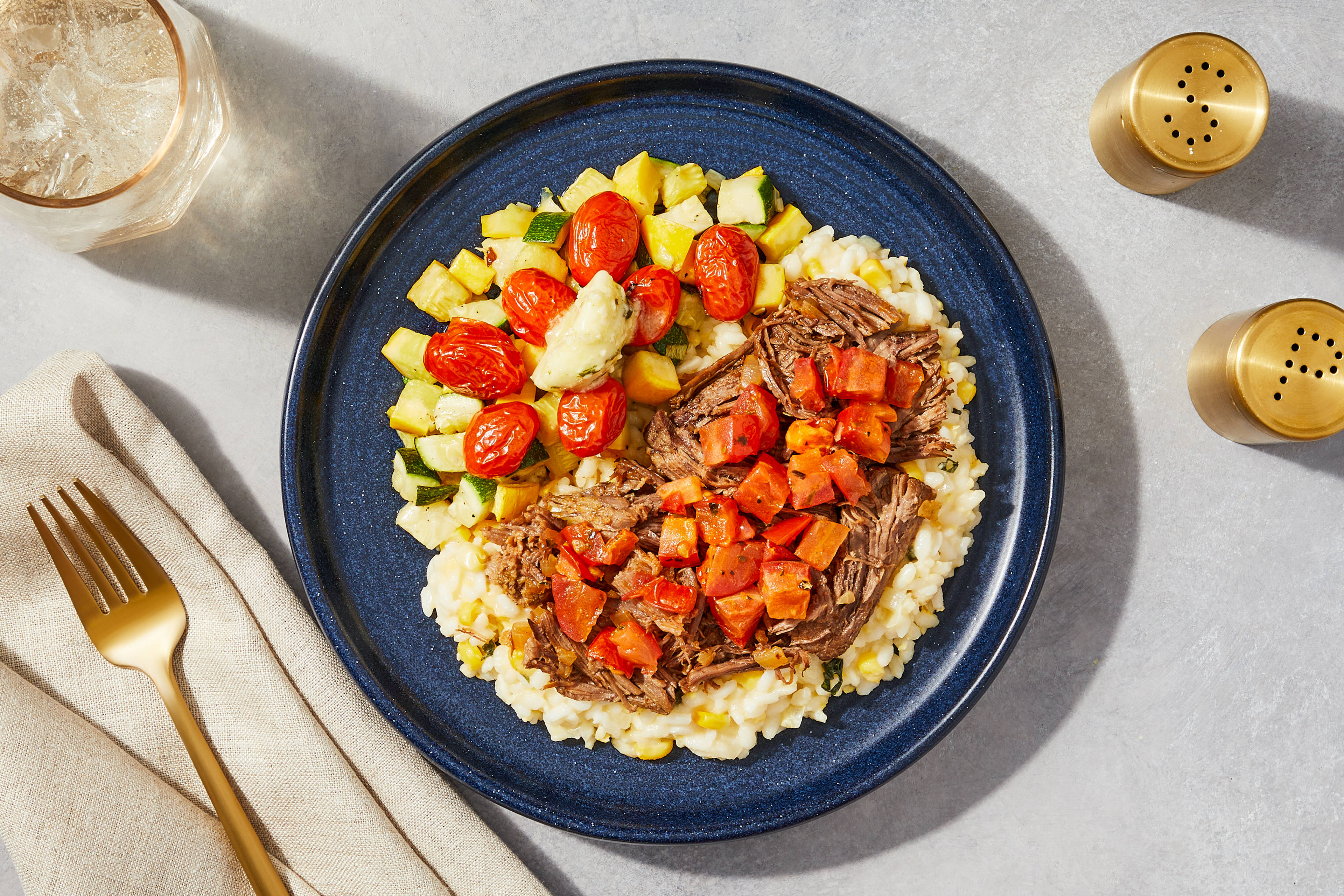 Basil Corn Risotto & Shredded Beef