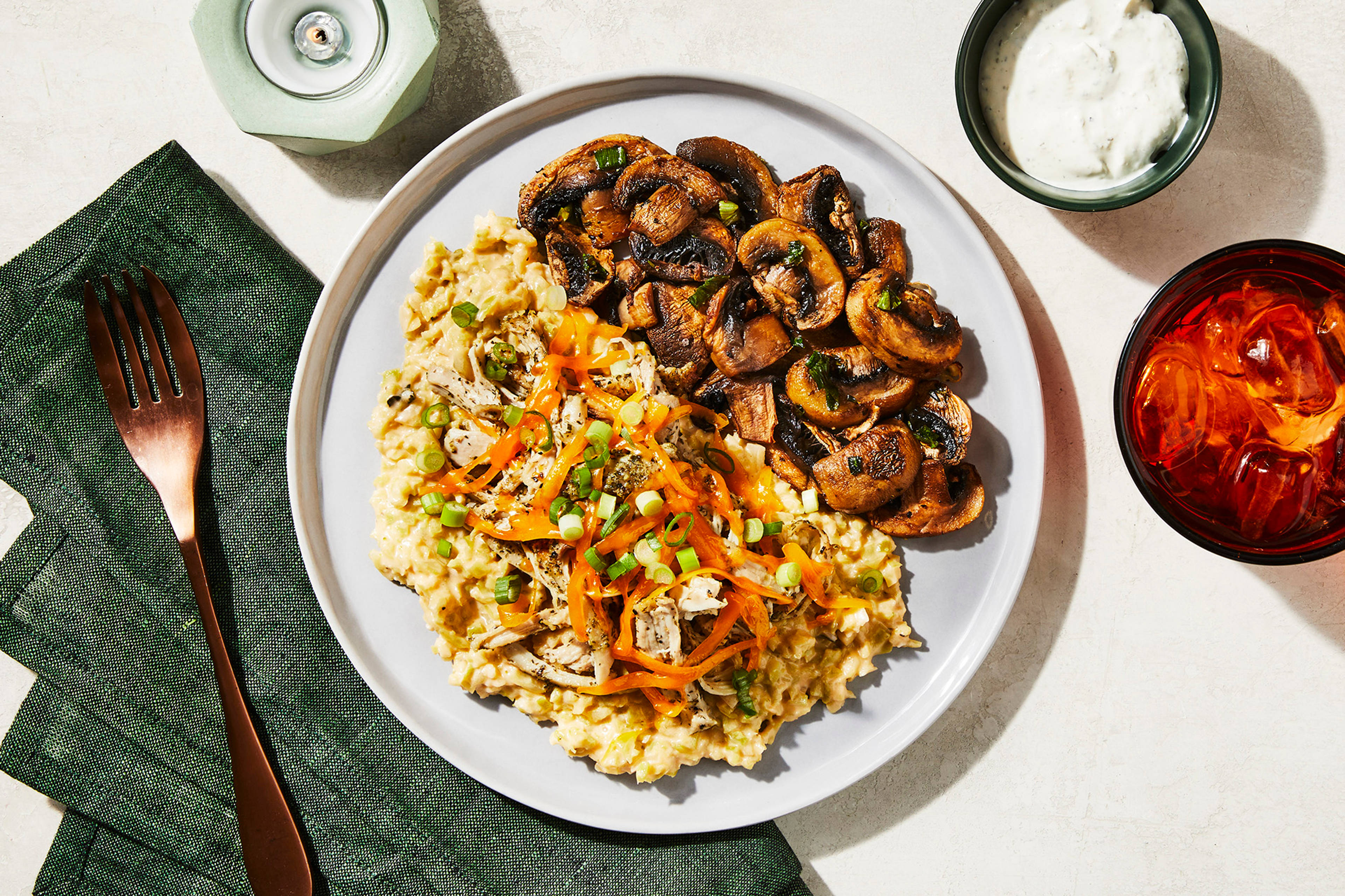 Shredded Chicken Thighs & Cheesy Broccoli Rice