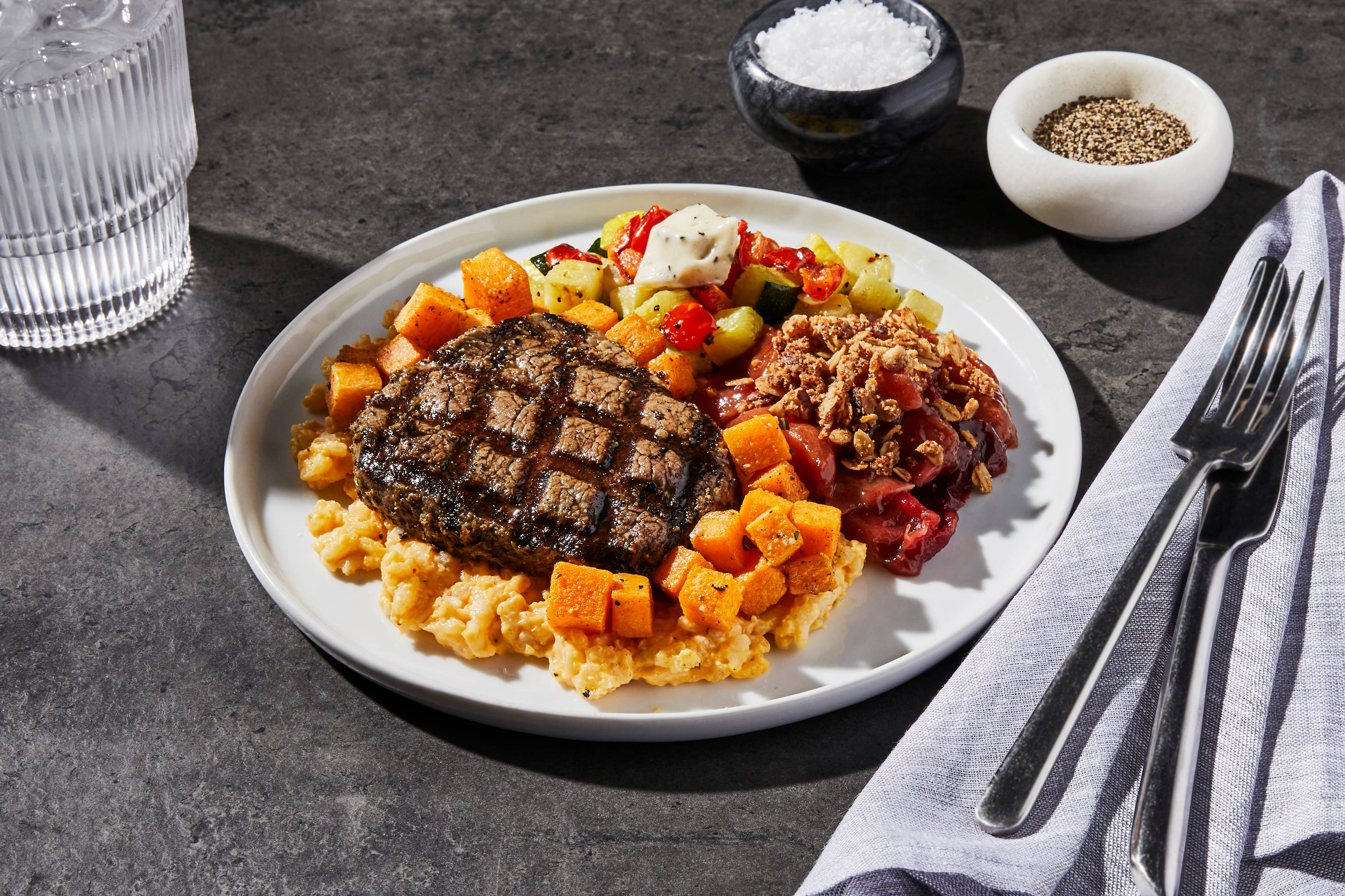 Herb Peppercorn Filet Mignon & Butternut Squash Risotto