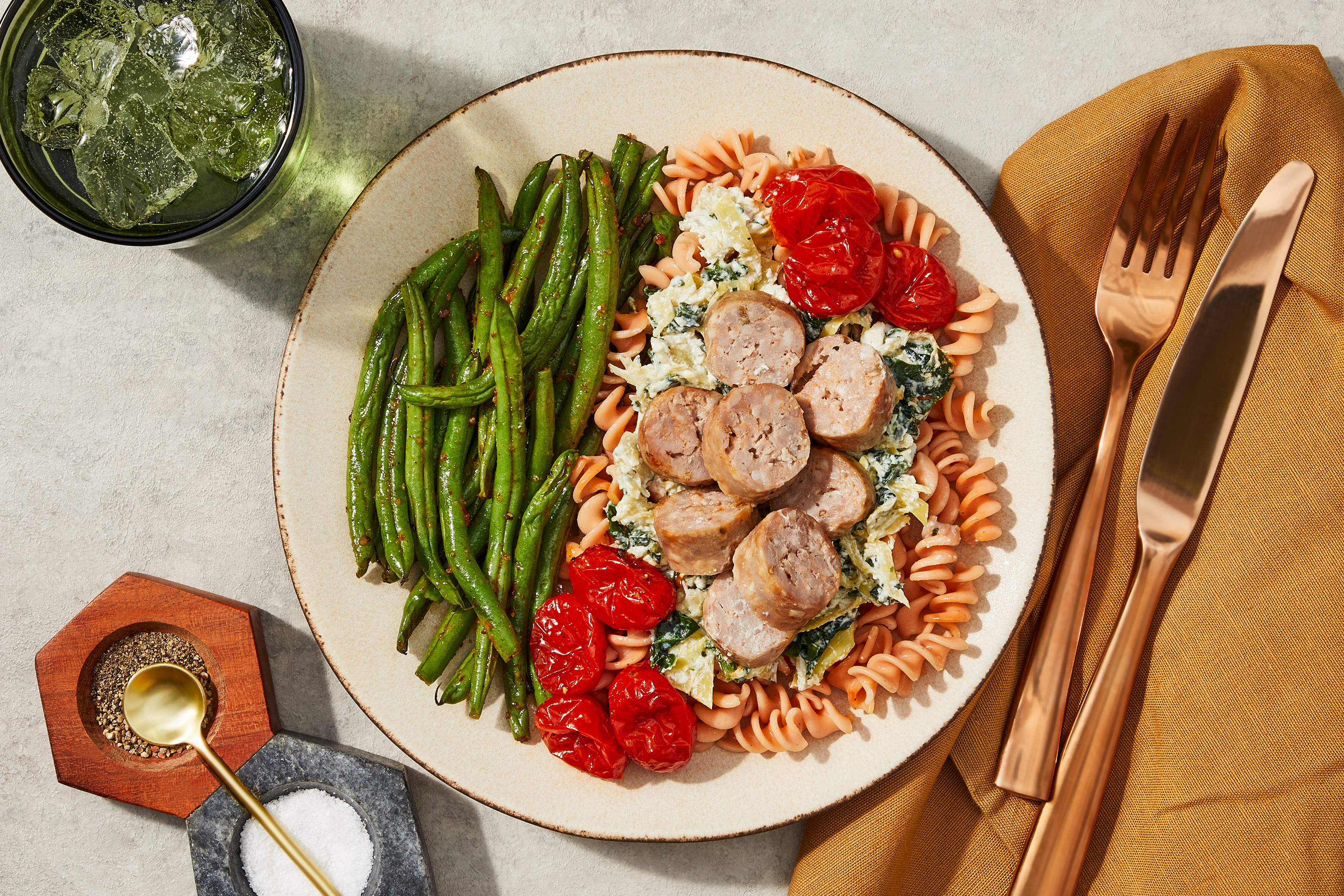 Sausage & Creamy Spinach Fusilli