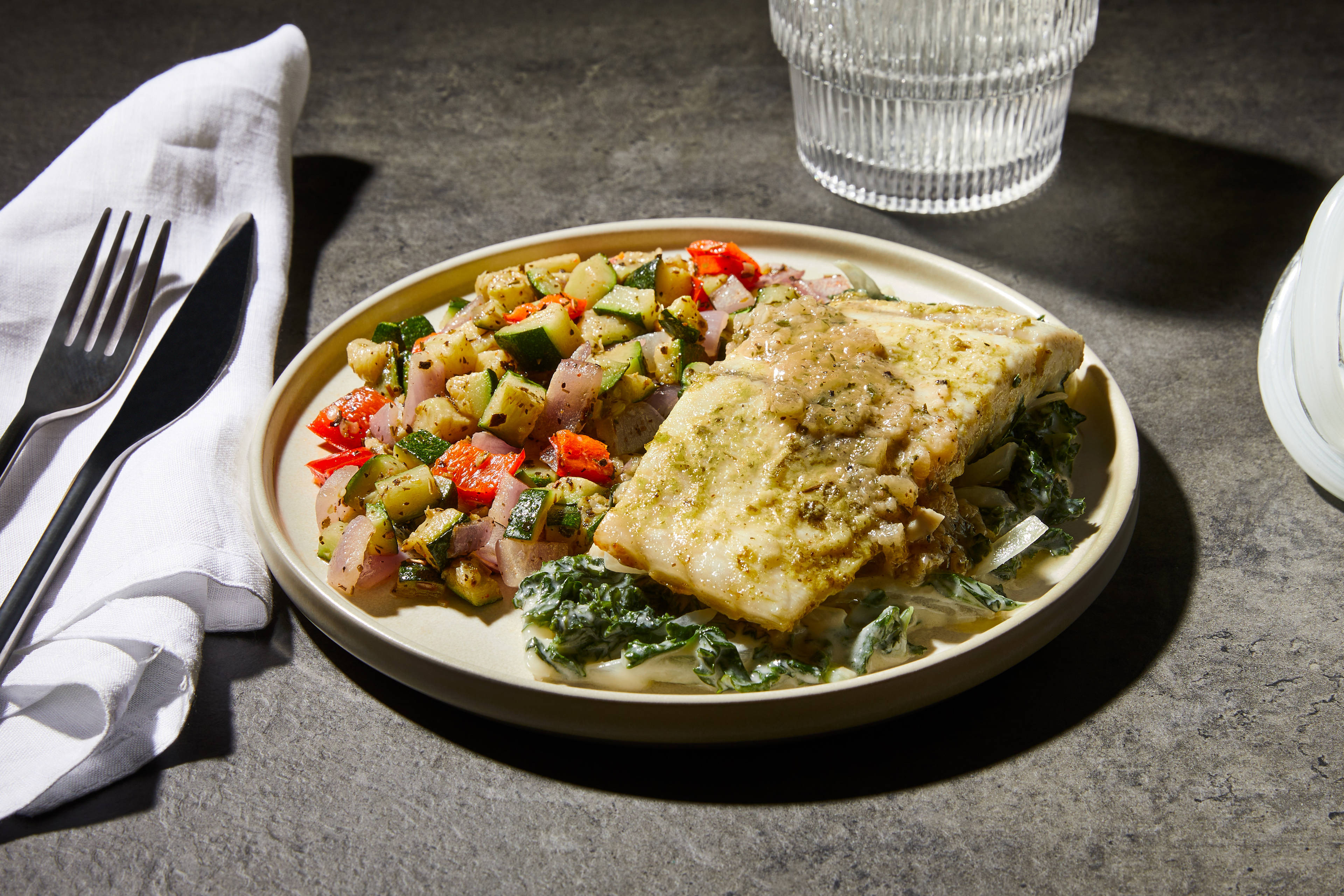 Garlic Butter Barramundi & Creamed Kale