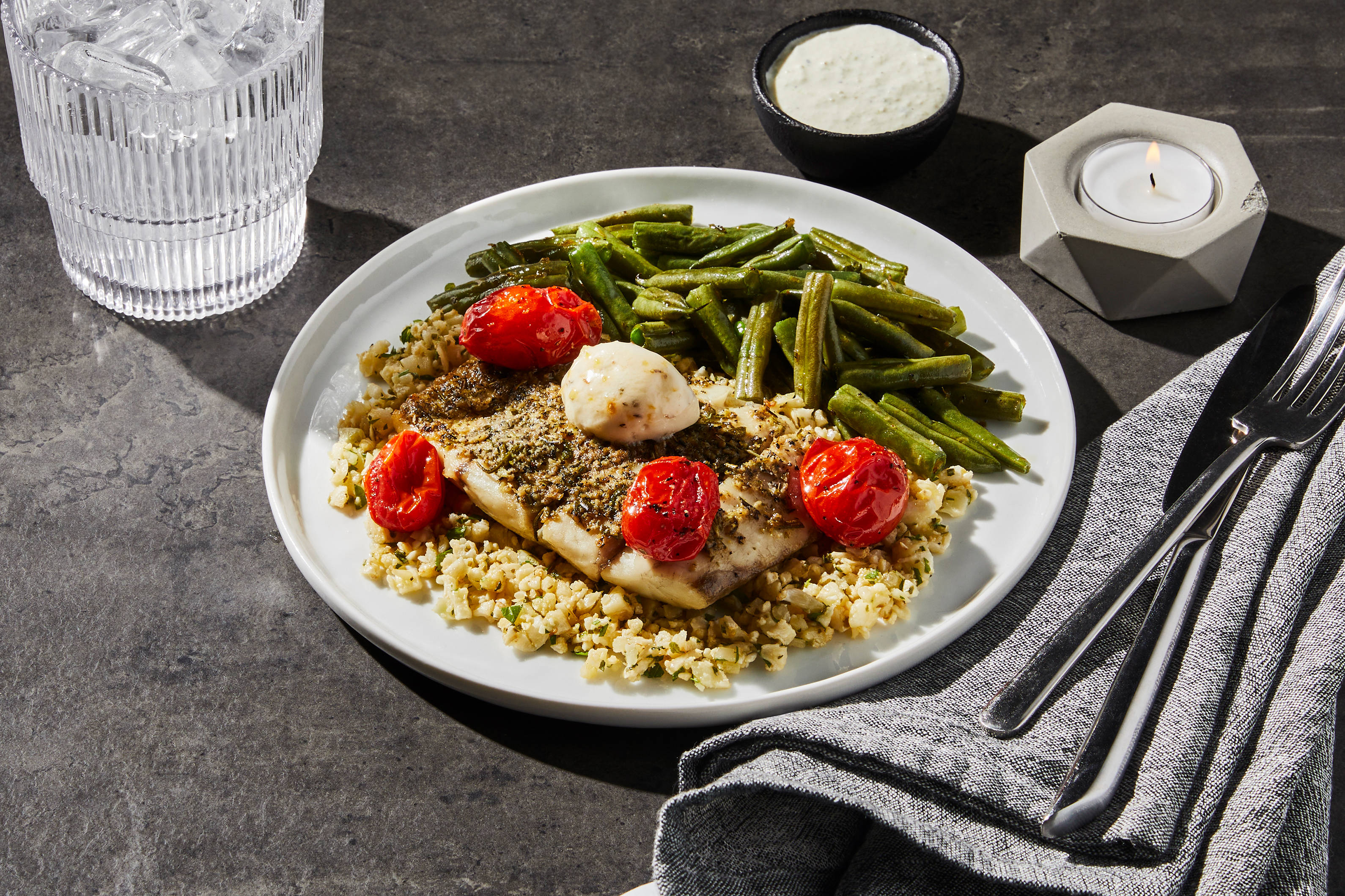 Garlic Herb Barramundi & Creamy Feta Sauce