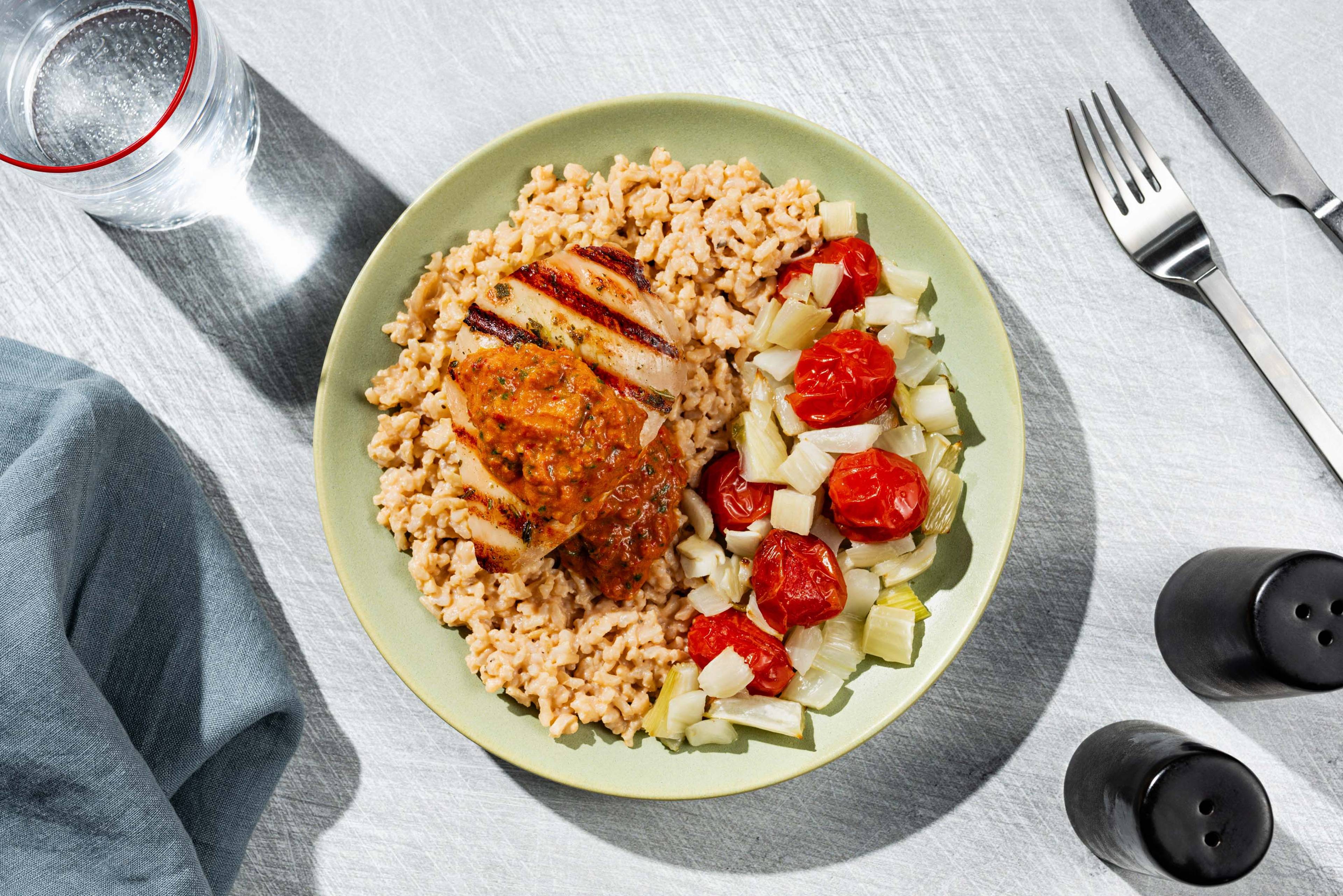 Kipfilet in basilicum-paprikasaus