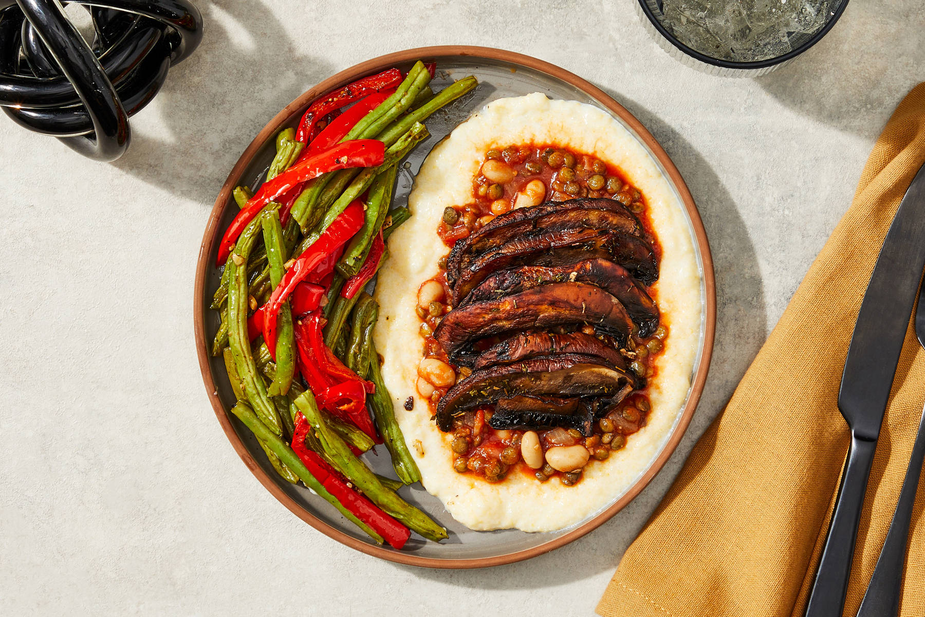 Spicy White Bean-Lentil Ragù & Portobellos