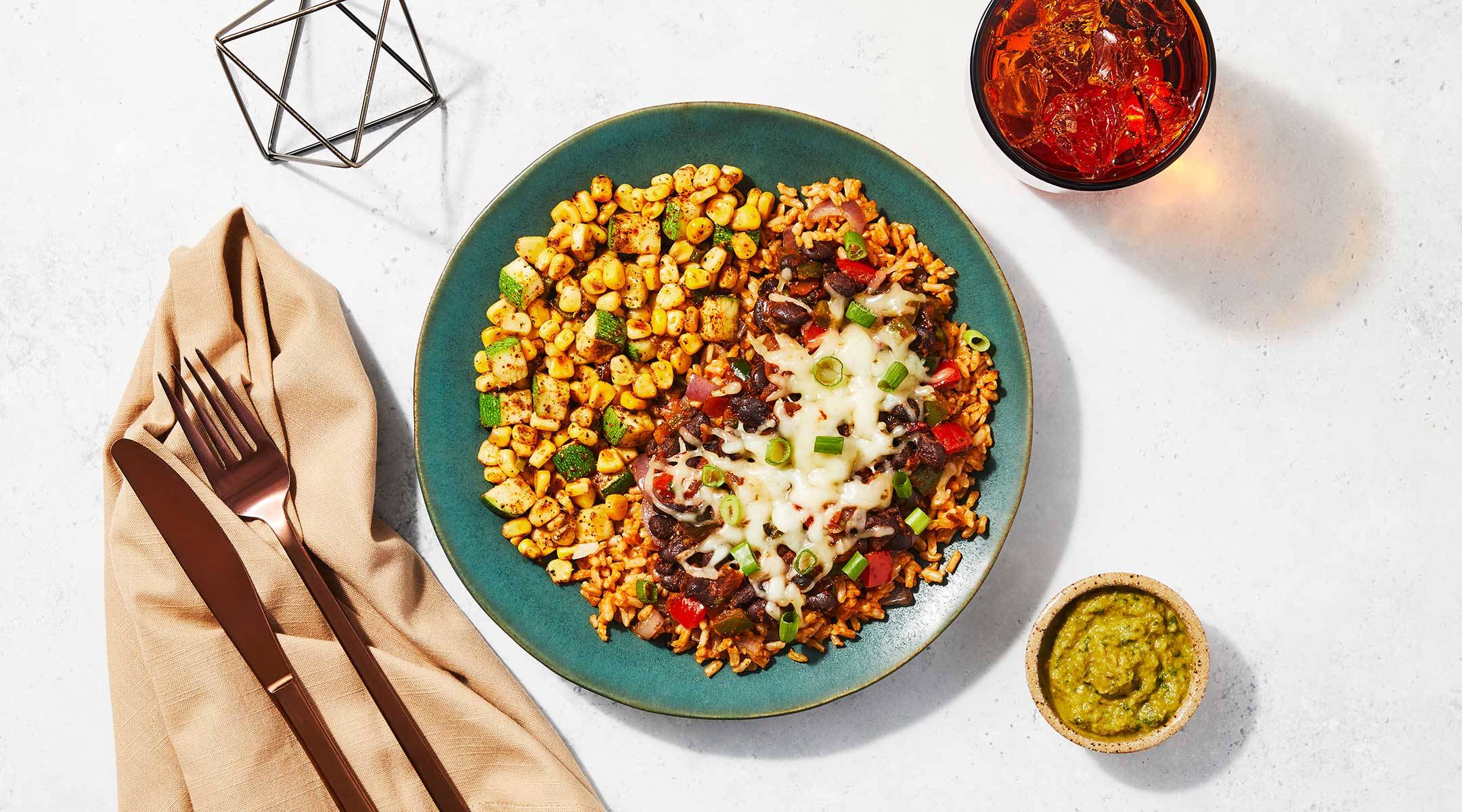 Black bean bowl and enchilada sauce