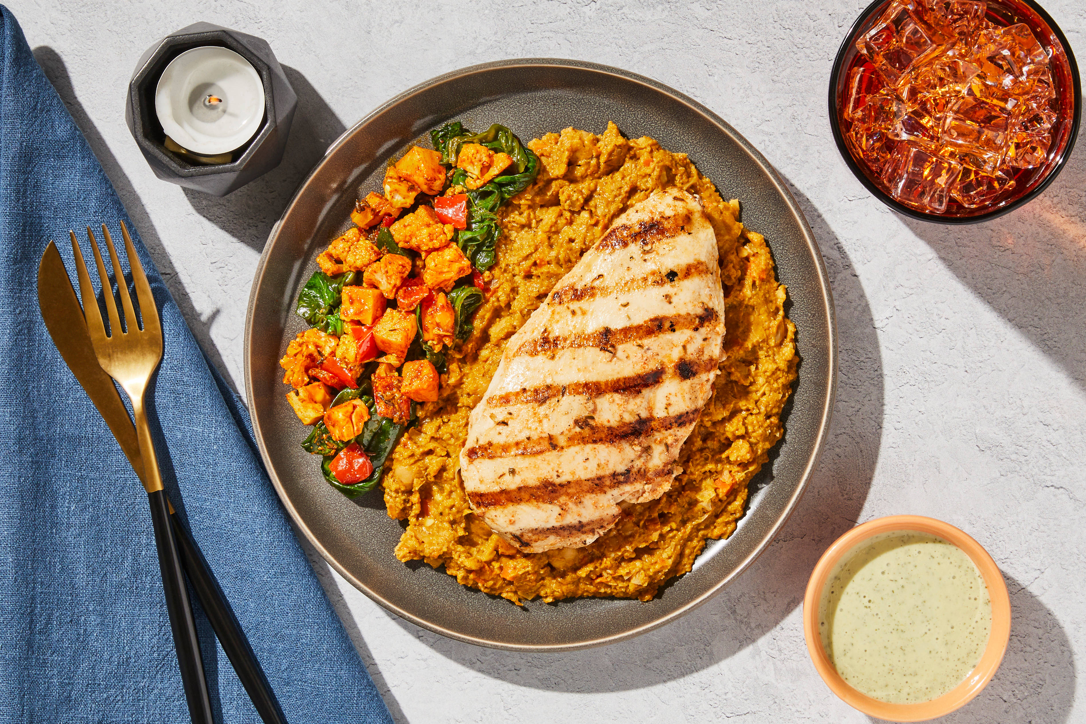 Masala Chickpea Mash & Grilled Chicken